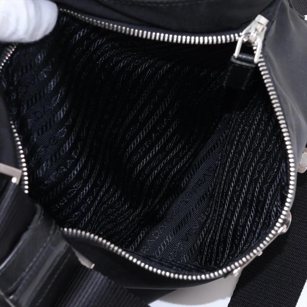 Tessuto Nylon x Leather Shoulder Bag, Black — view 6