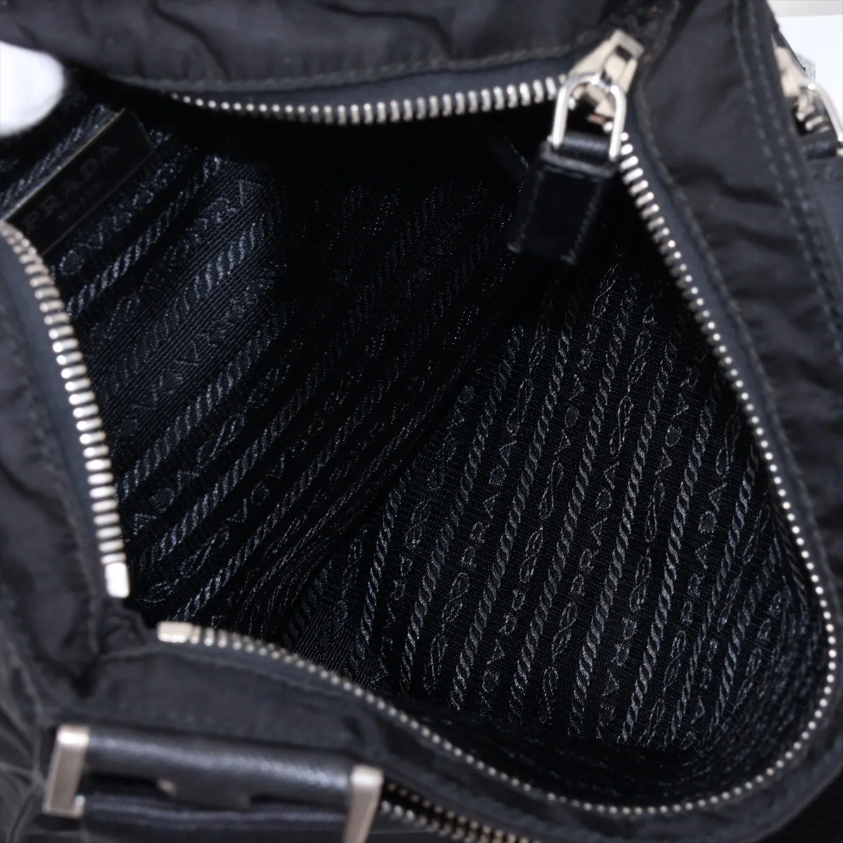 Tessuto Nylon x Leather Shoulder Bag, Black — view 7