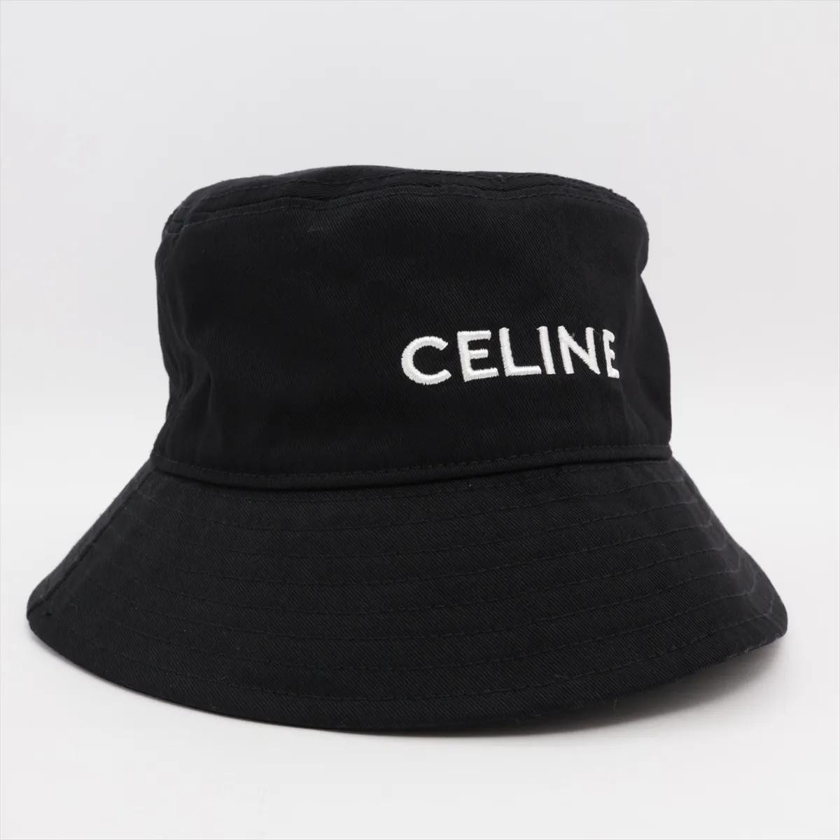 logo bucket hat, cotton, black. Shows signs of wear, shine, — view 2