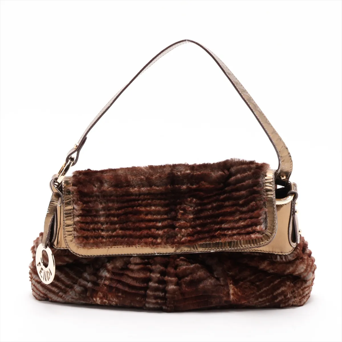 Fur and Patent Leather Shoulder Bag, Brown, 8BR445