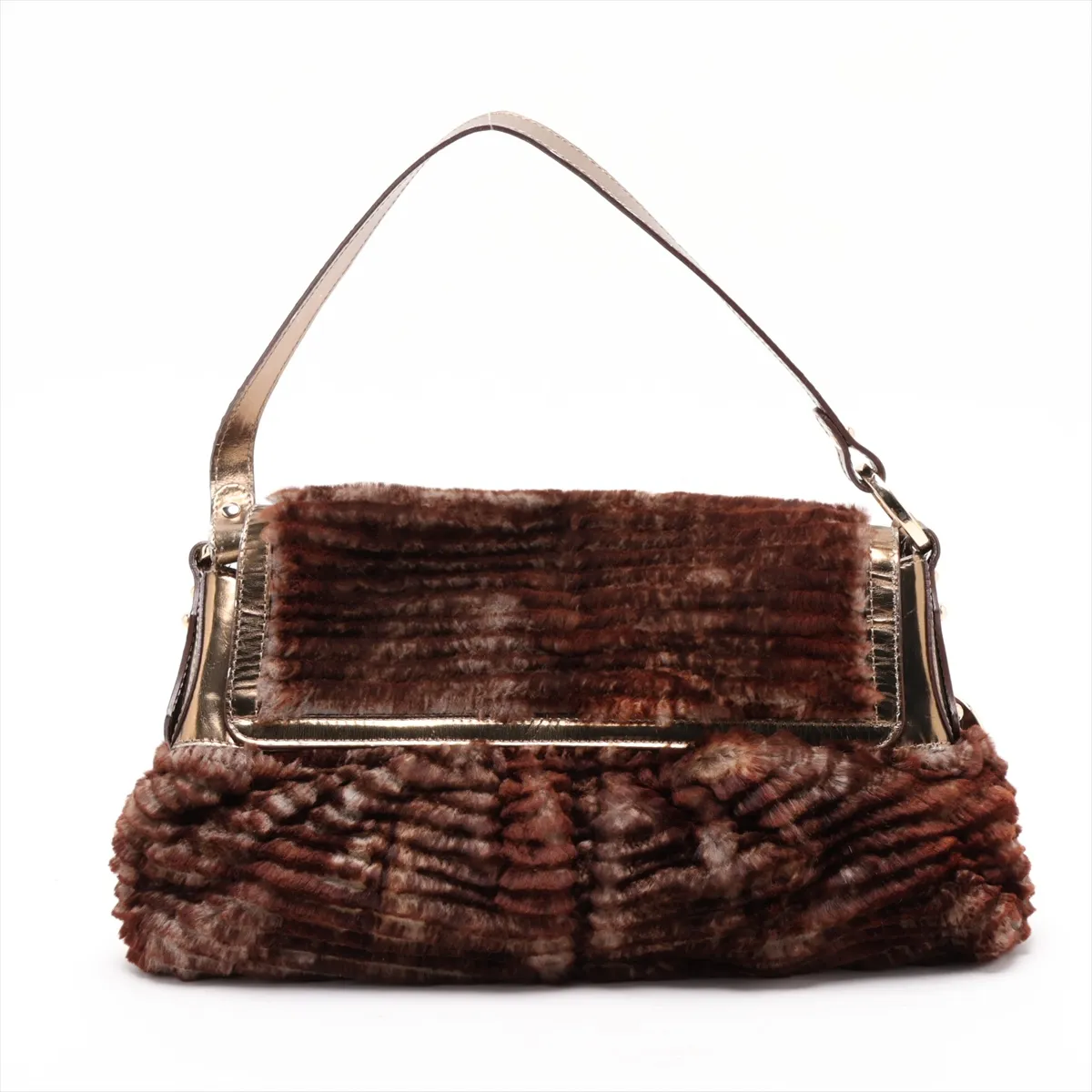 Fur and Patent Leather Shoulder Bag, Brown, 8BR445 — view 2