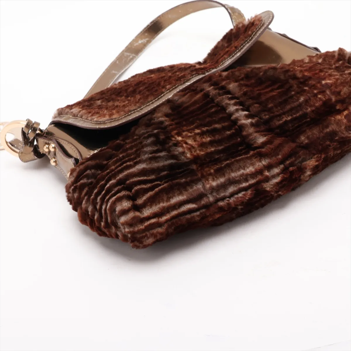 Fur and Patent Leather Shoulder Bag, Brown, 8BR445 — view 4