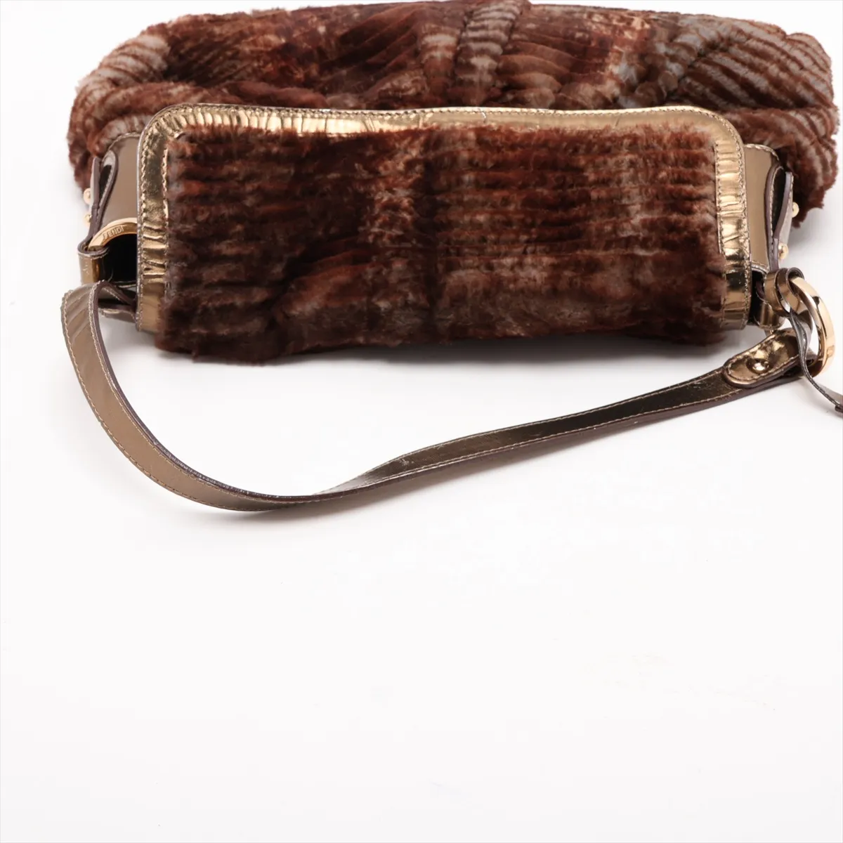 Fur and Patent Leather Shoulder Bag, Brown, 8BR445 — view 5