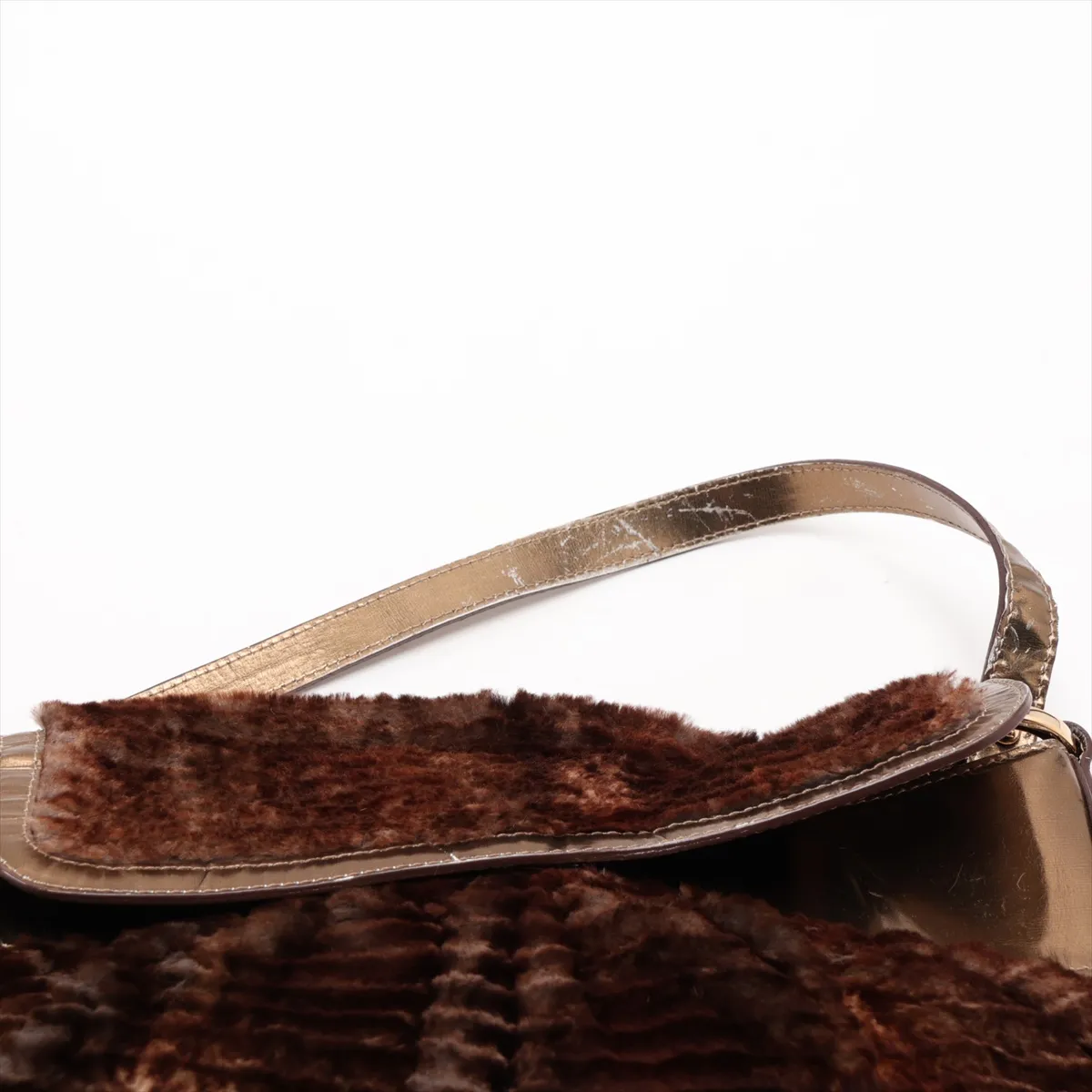 Fur and Patent Leather Shoulder Bag, Brown, 8BR445 — view 6