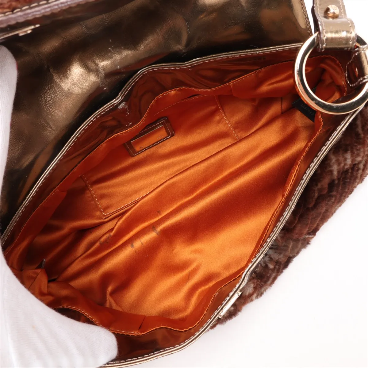 Fur and Patent Leather Shoulder Bag, Brown, 8BR445 — view 7