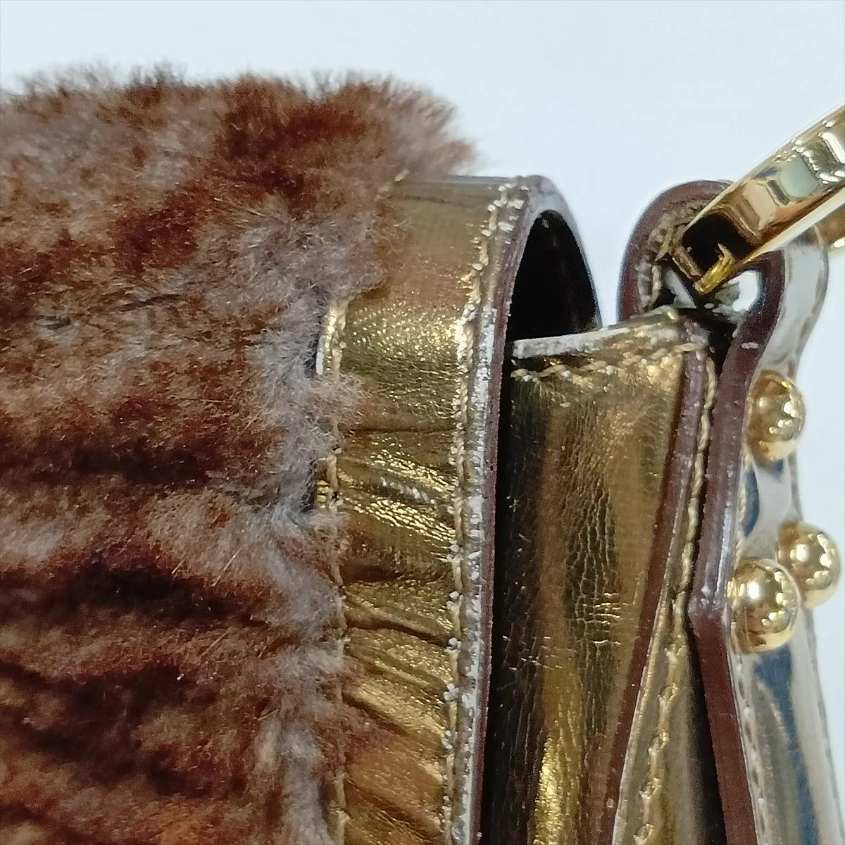 Fur and Patent Leather Shoulder Bag, Brown, 8BR445 — view 10