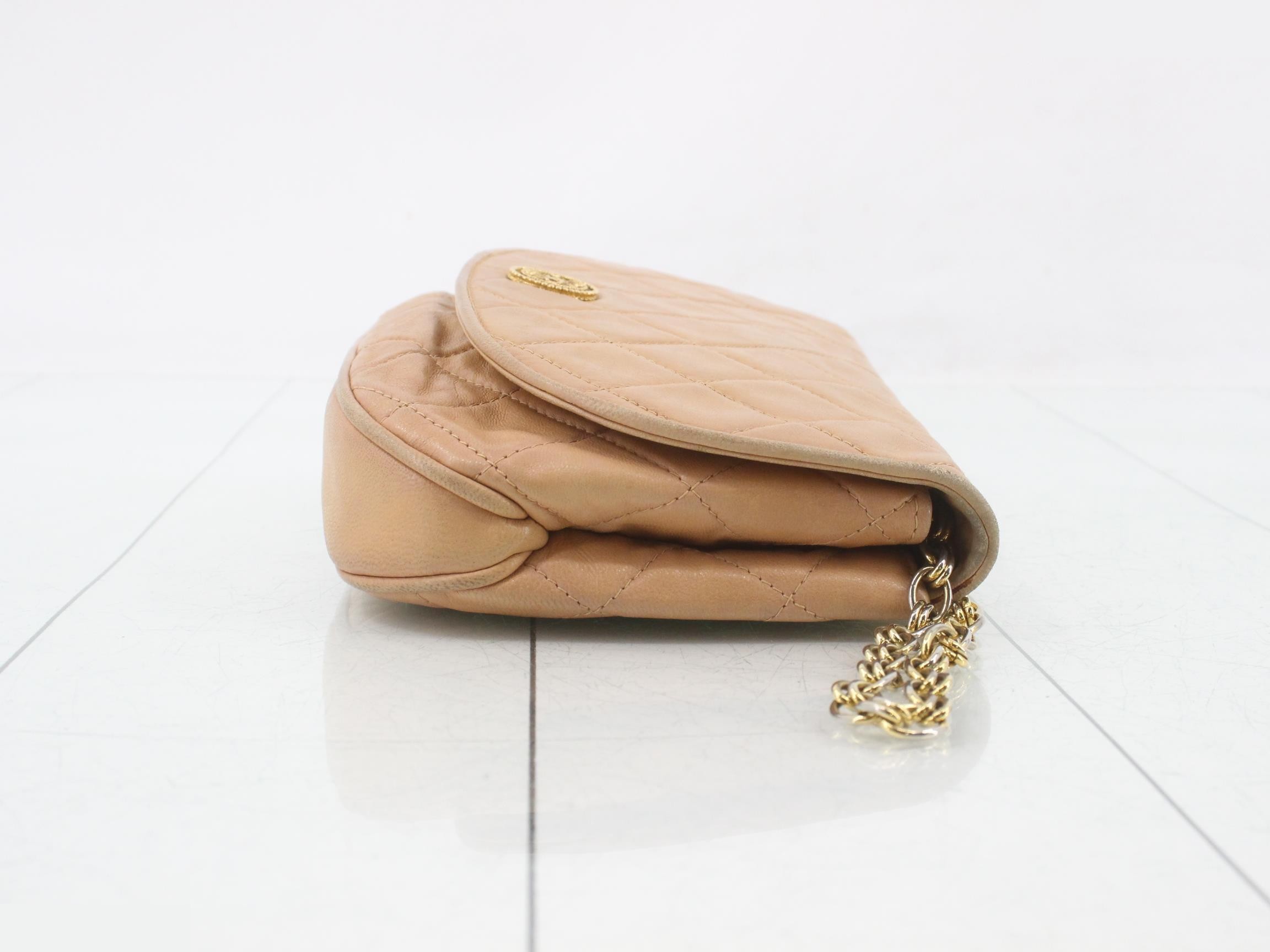 Half Moon Matelassé Shoulder Bag, Lambskin, Beige — view 3