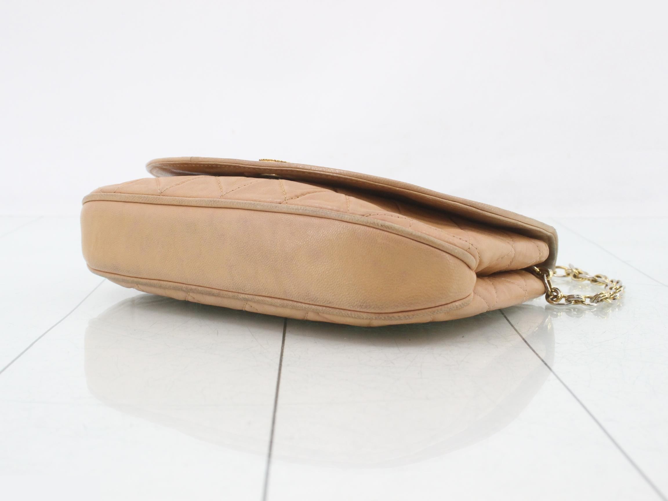 Half Moon Matelassé Shoulder Bag, Lambskin, Beige — view 6