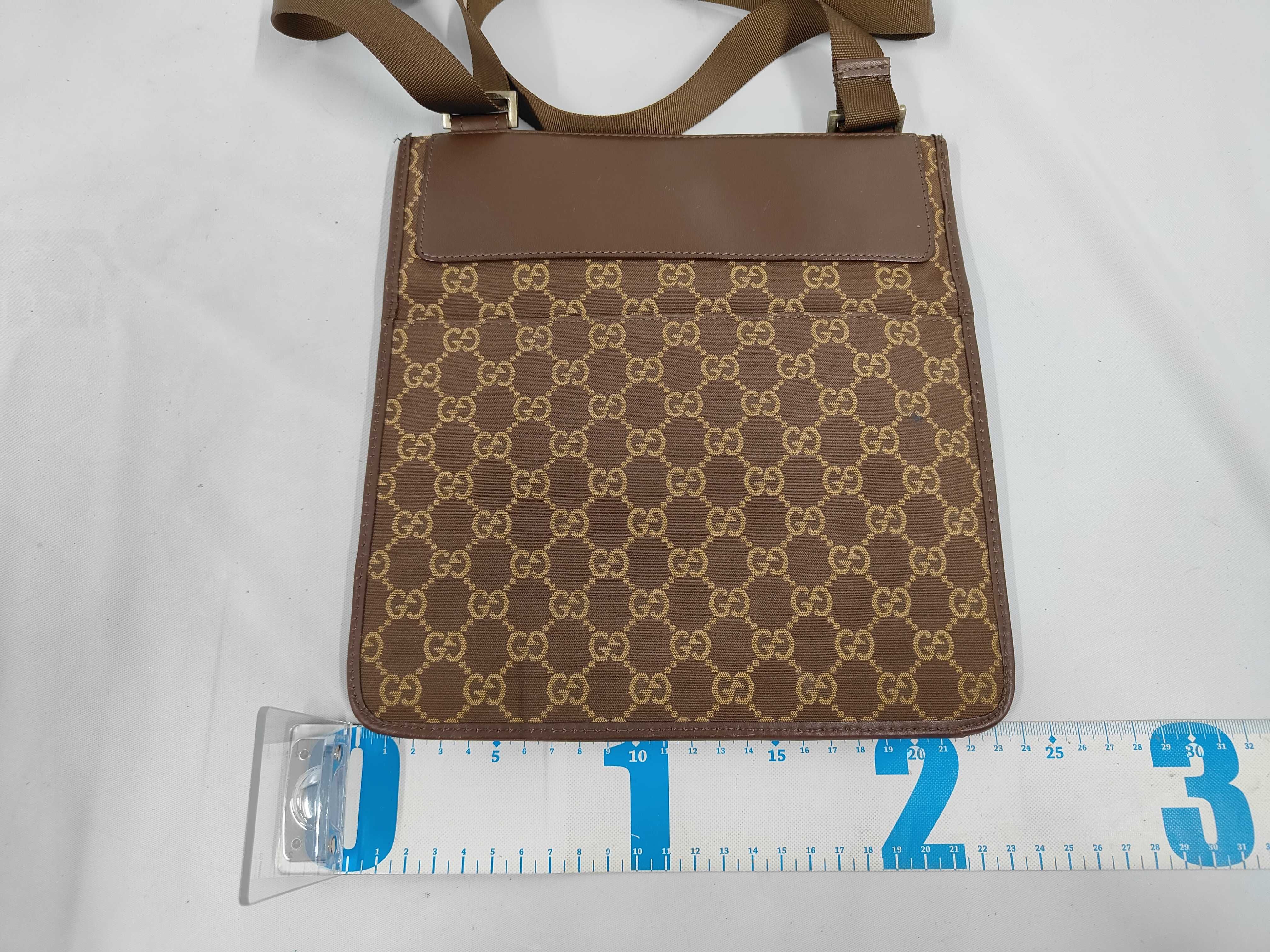 shoulder bag with logo plate, GG pattern, canvas and leather, 019 0348, brown. — view 2