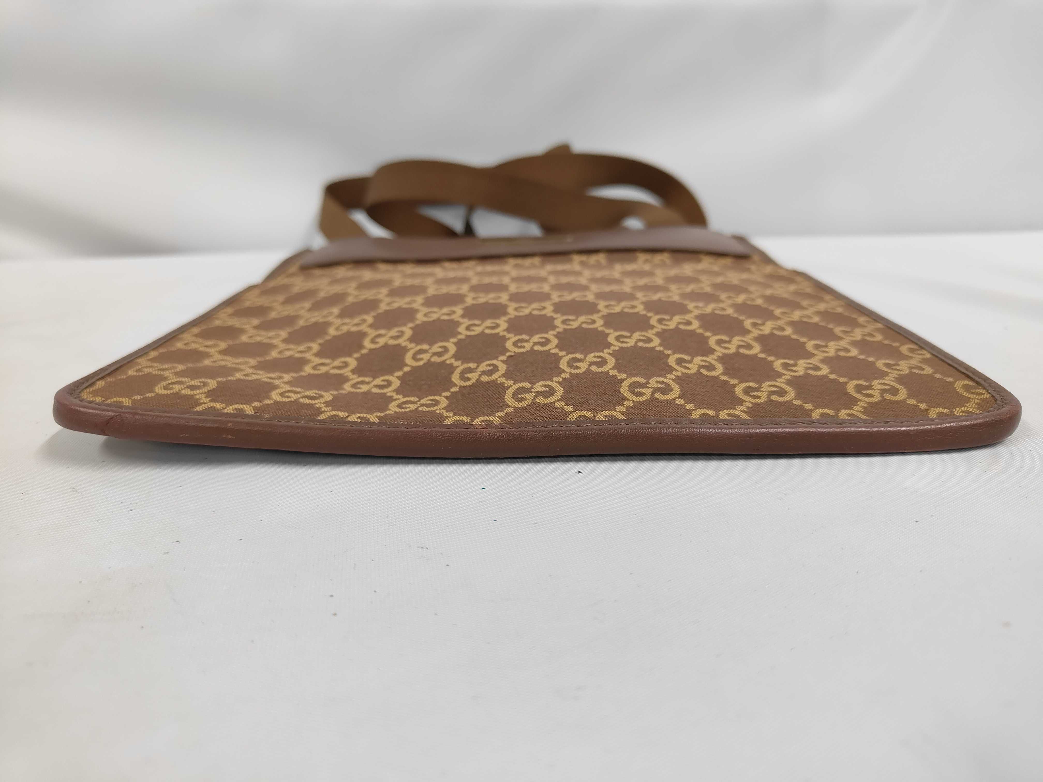 shoulder bag with logo plate, GG pattern, canvas and leather, 019 0348, brown. — view 3