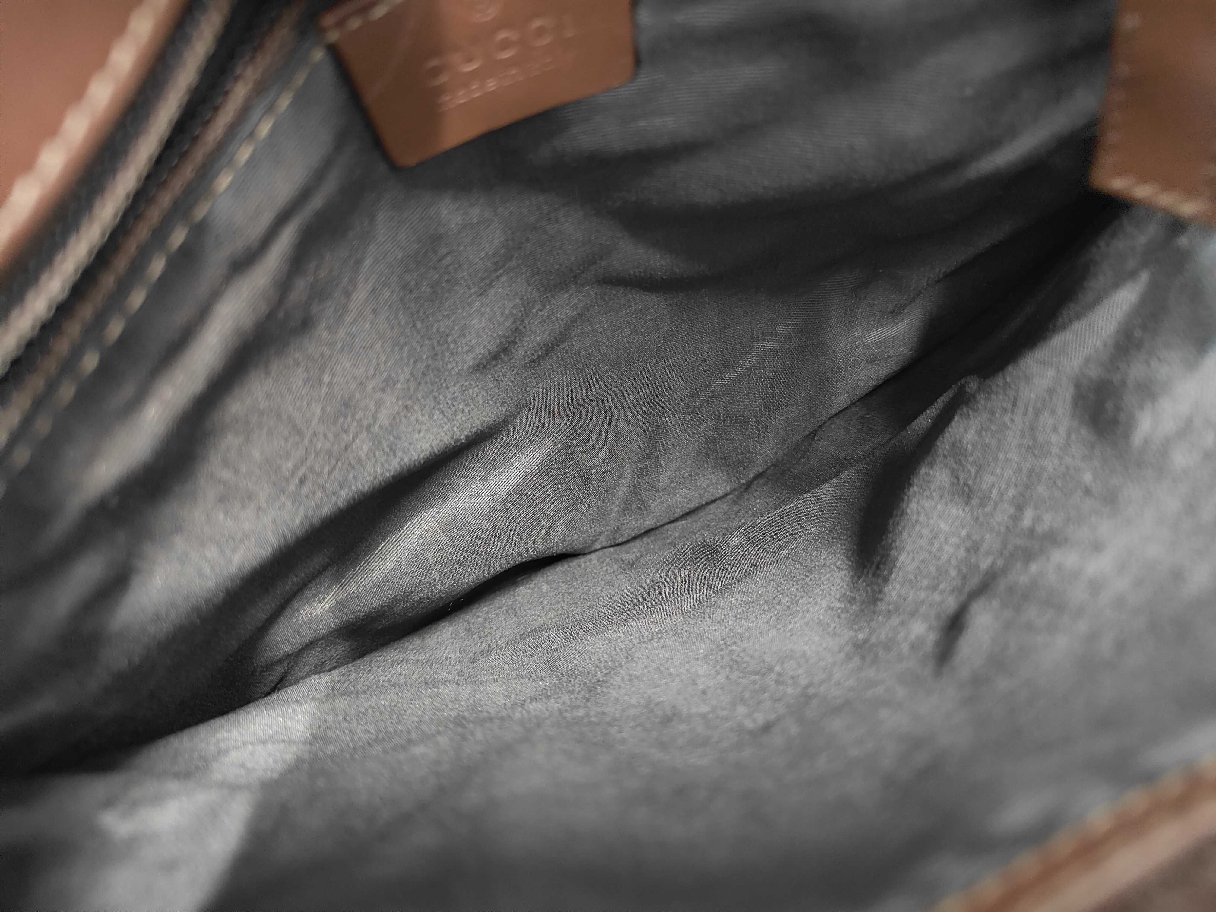 shoulder bag with logo plate, GG pattern, canvas and leather, 019 0348, brown. — view 7