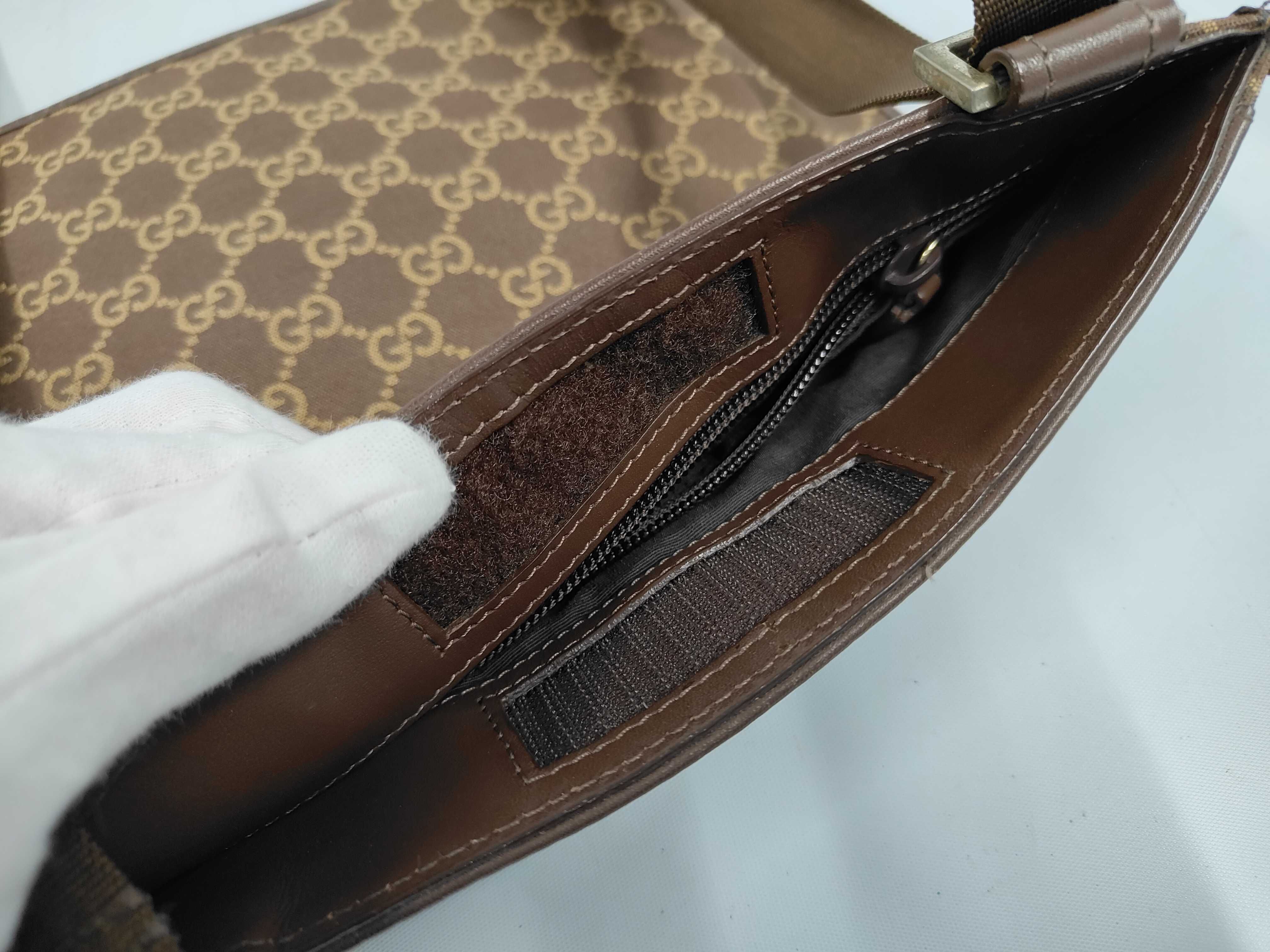 shoulder bag with logo plate, GG pattern, canvas and leather, 019 0348, brown. — view 9
