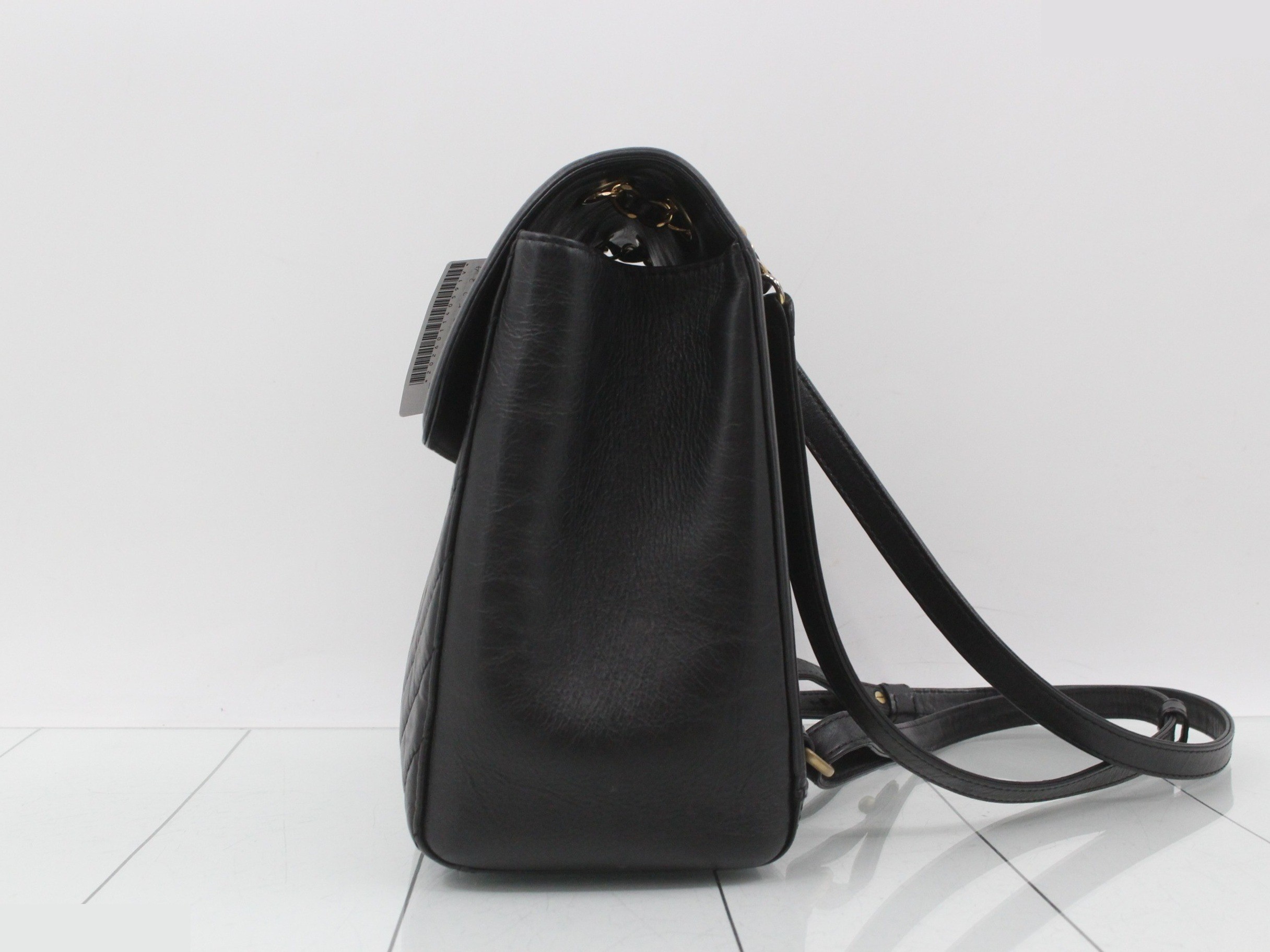 V-stitch lambskin/leather chain backpack, black — view 3