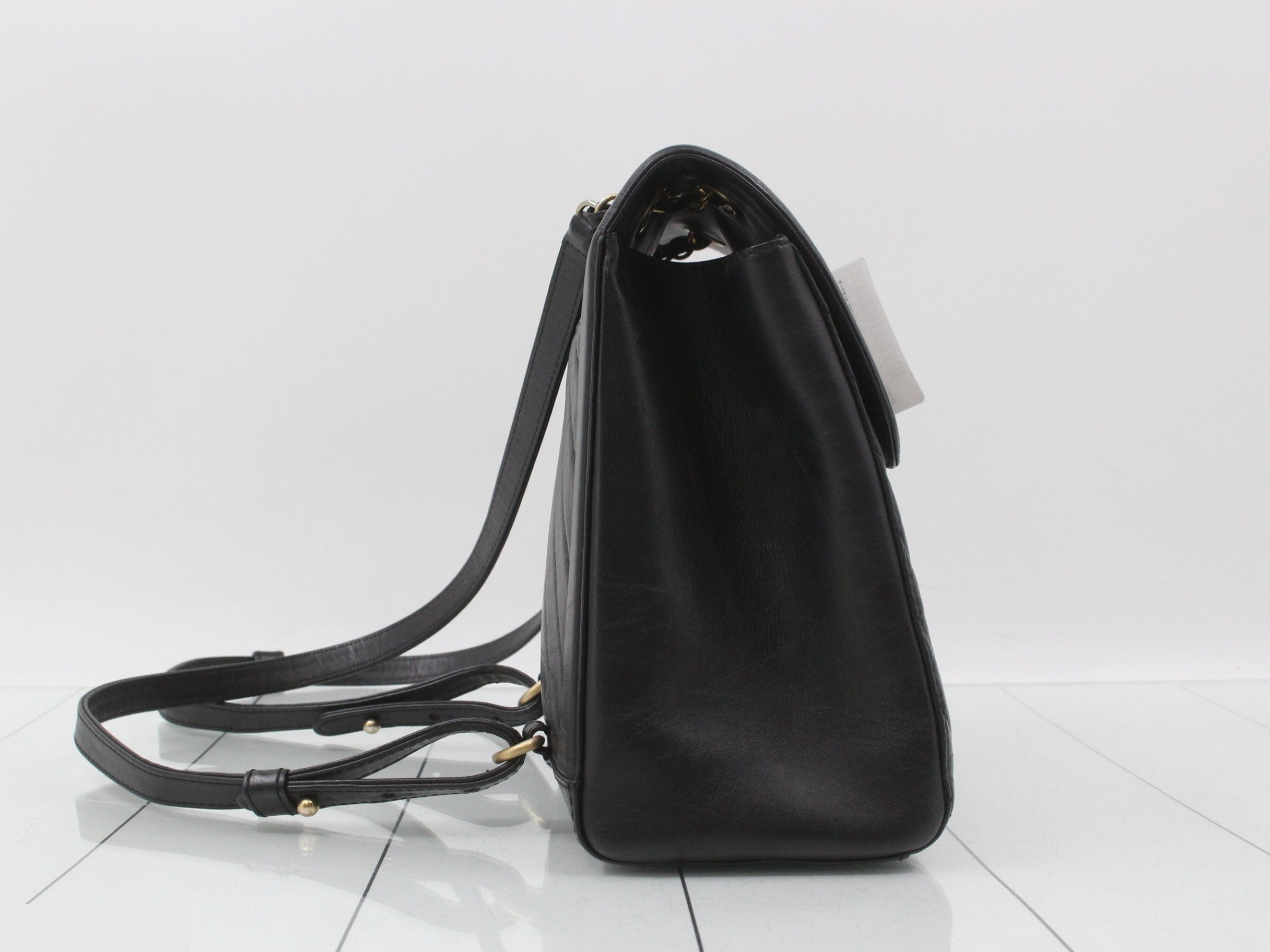 V-stitch lambskin/leather chain backpack, black — view 4