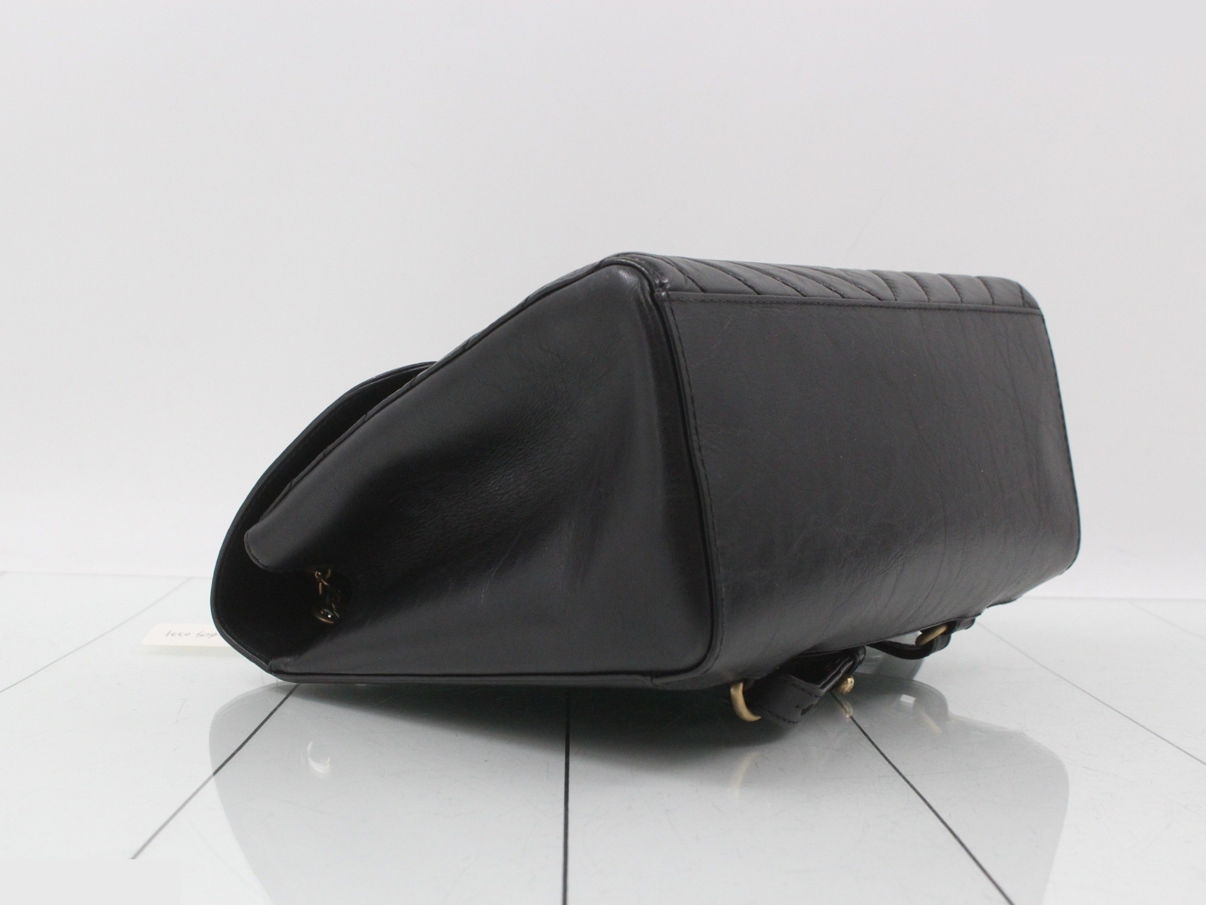 V-stitch lambskin/leather chain backpack, black — view 5