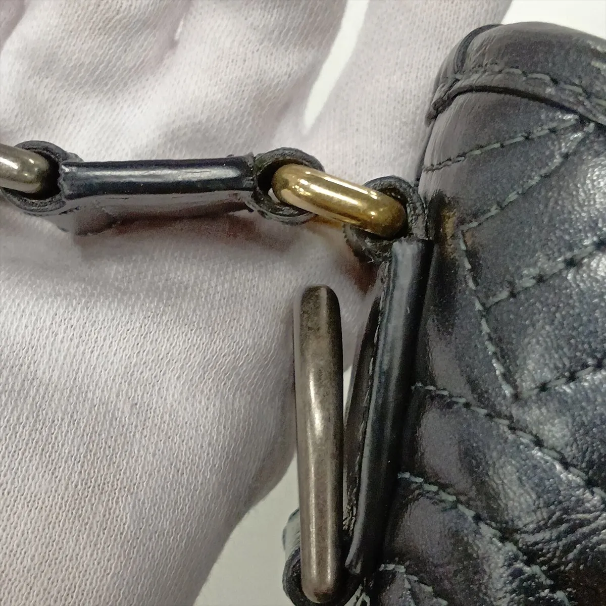 Gabrielle de Chanel Vintage Calfskin Chain Shoulder Bag, Gray with Gold and Silver Hardware, Item Number 28177847 (Serial Number in the 28 range) — view 12