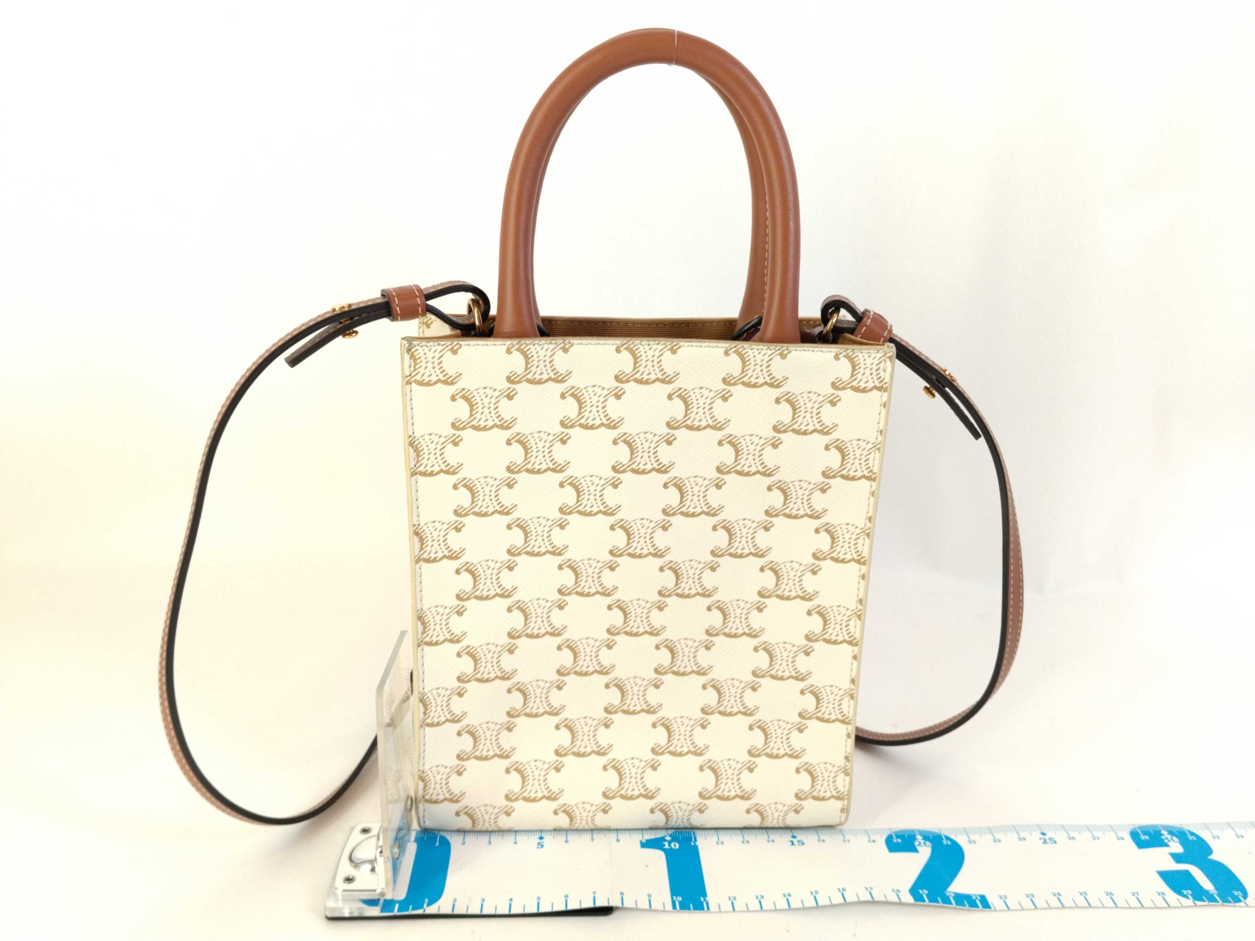 Triomphe Mini Vertical Cabas PVC x Leather 2-Way Handbag White x Brown Handbag — view 2