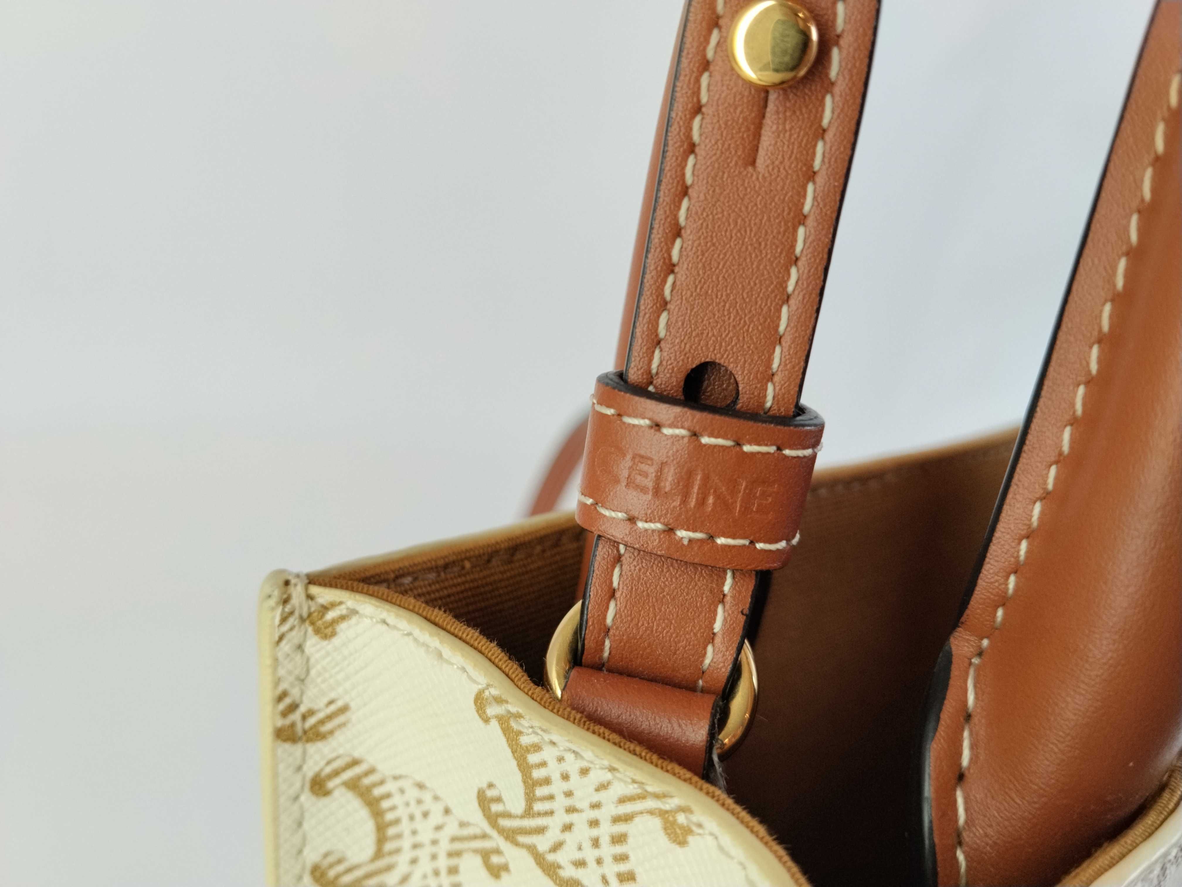 Triomphe Mini Vertical Cabas PVC x Leather 2-Way Handbag White x Brown Handbag — view 11