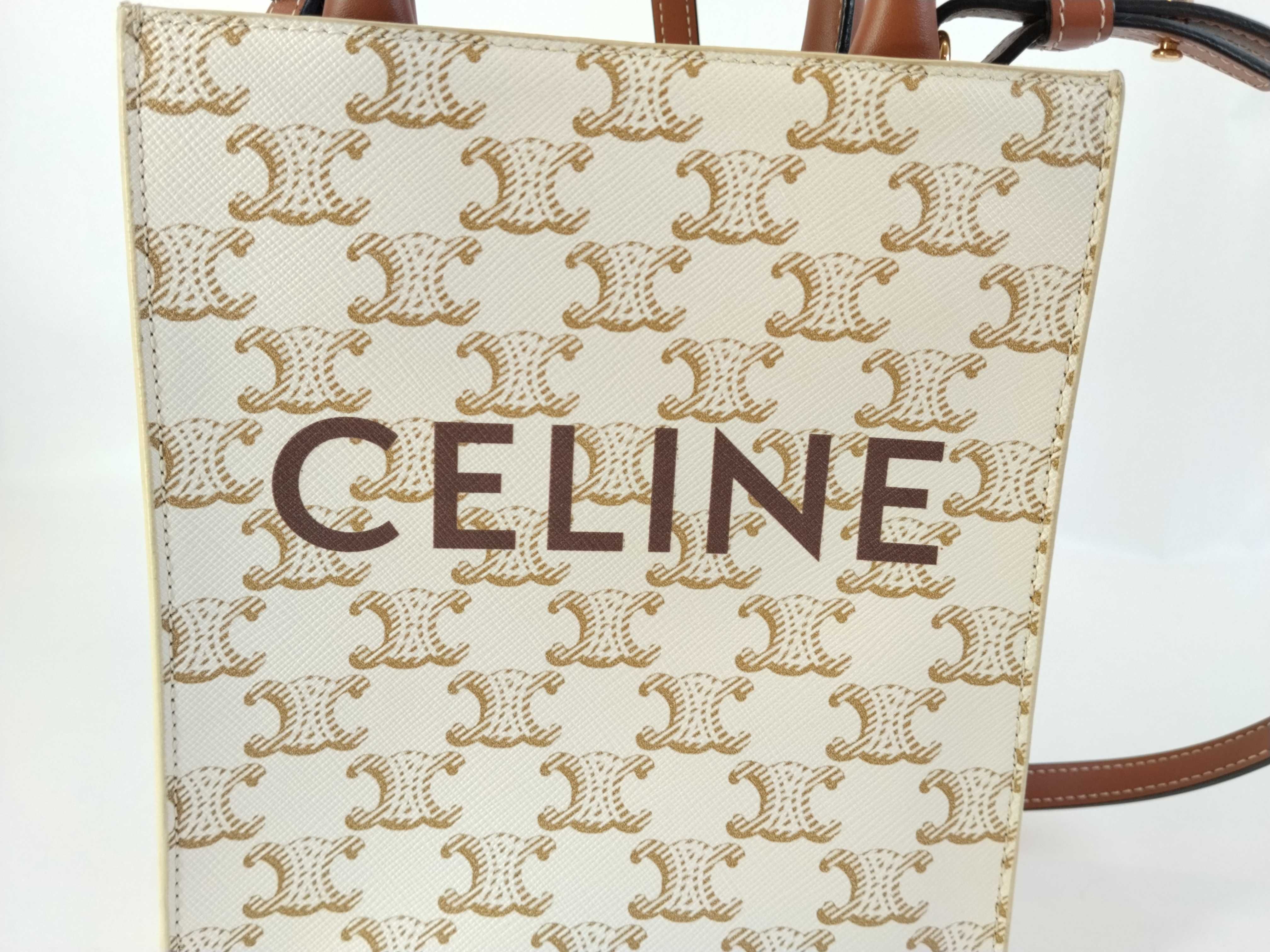 Triomphe Mini Vertical Cabas PVC x Leather 2-Way Handbag White x Brown Handbag — view 12