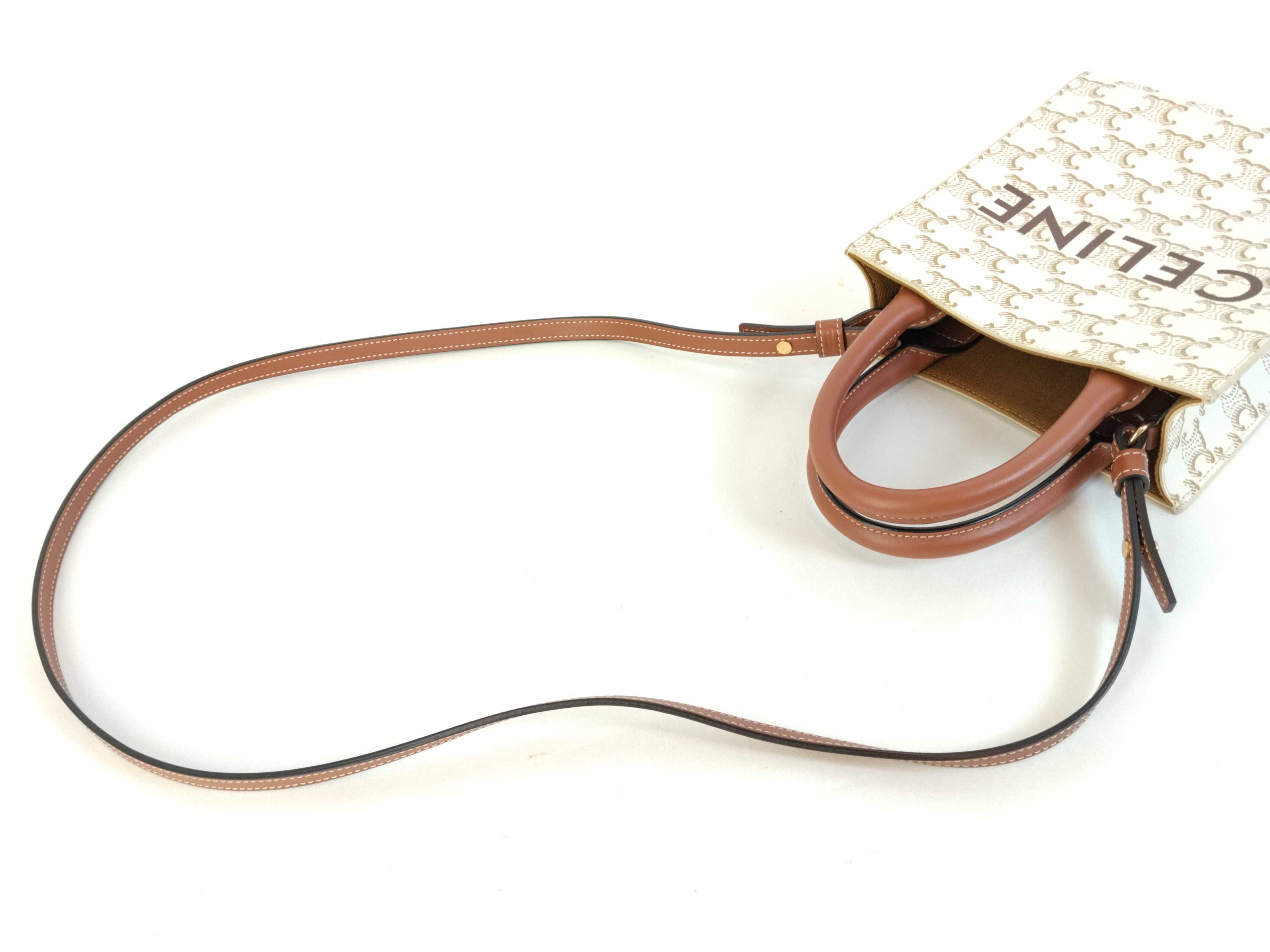 Triomphe Mini Vertical Cabas PVC x Leather 2-Way Handbag White x Brown Handbag — view 3