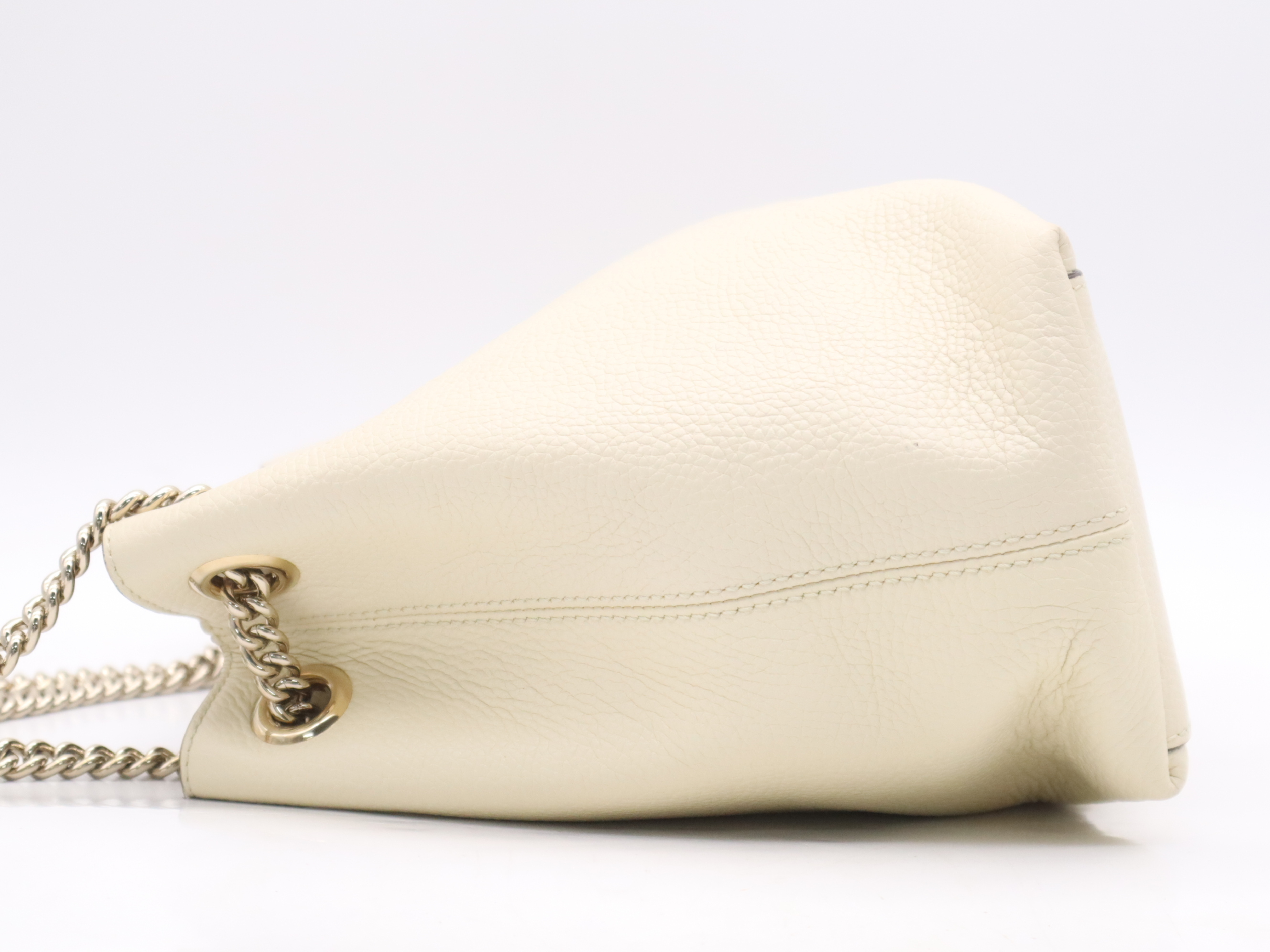 536196 Leather Soho Tote Bag, Ivory, Gold Hardware, with Dust Bag and Fringe — view 3