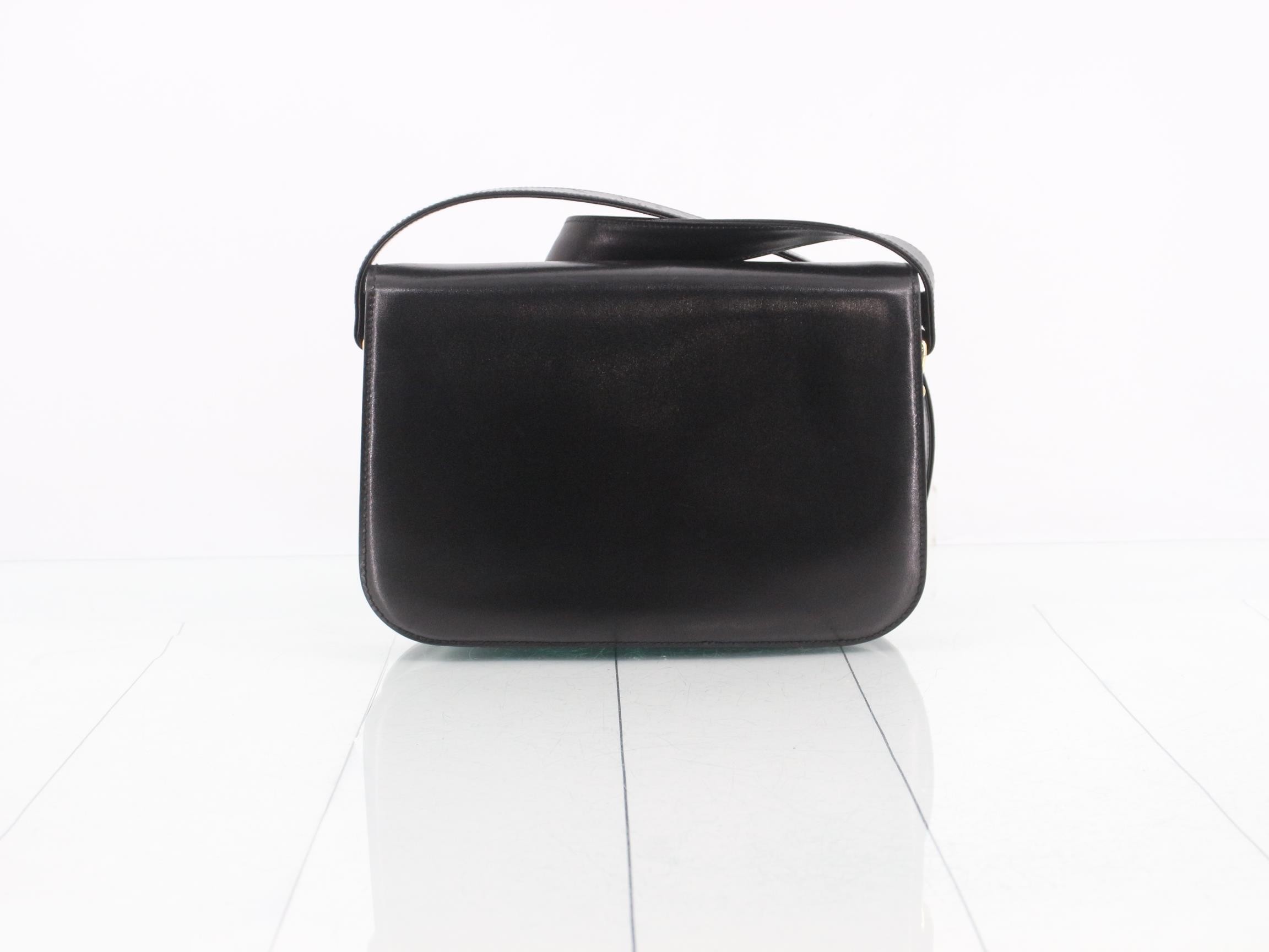 Leather shoulder bag with carriage hardware, black — view 2