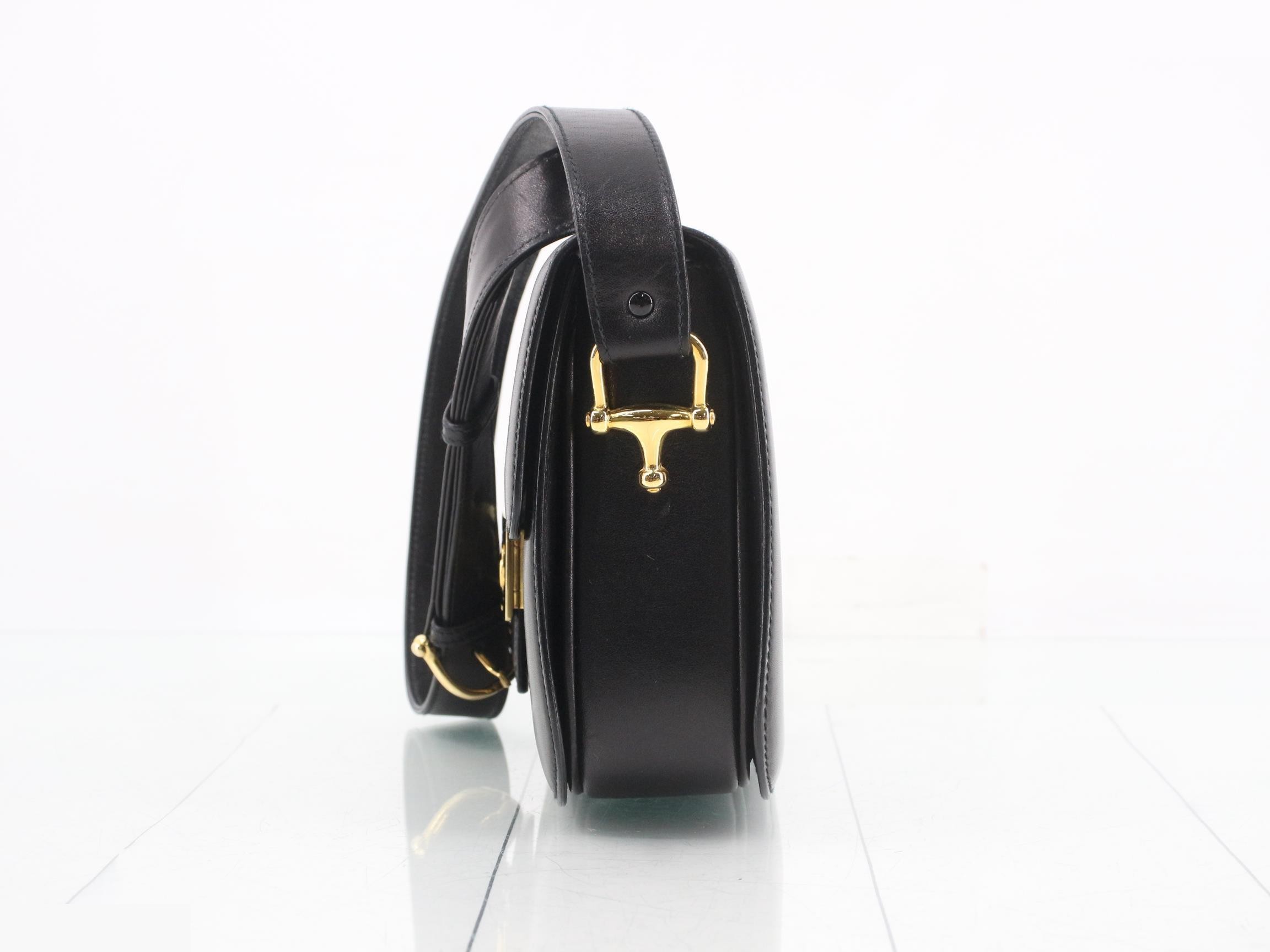 Leather shoulder bag with carriage hardware, black — view 3