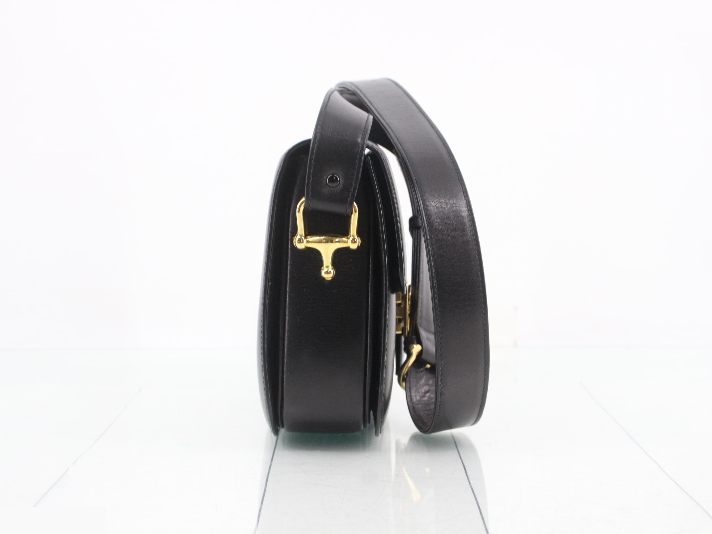 Leather shoulder bag with carriage hardware, black — view 4