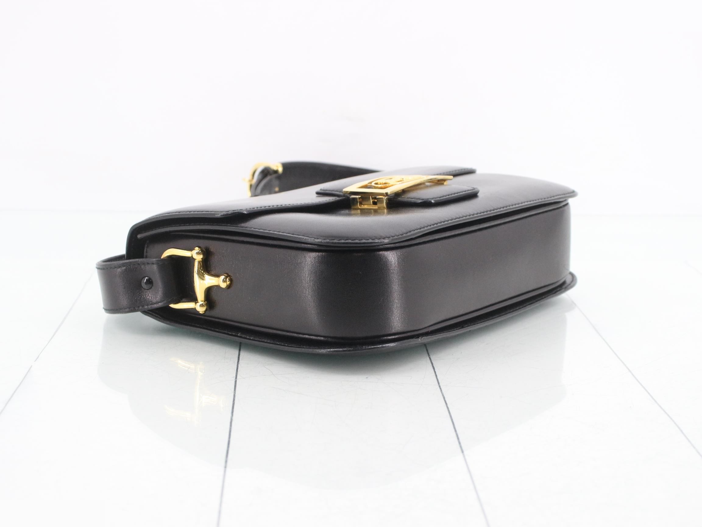 Leather shoulder bag with carriage hardware, black — view 5