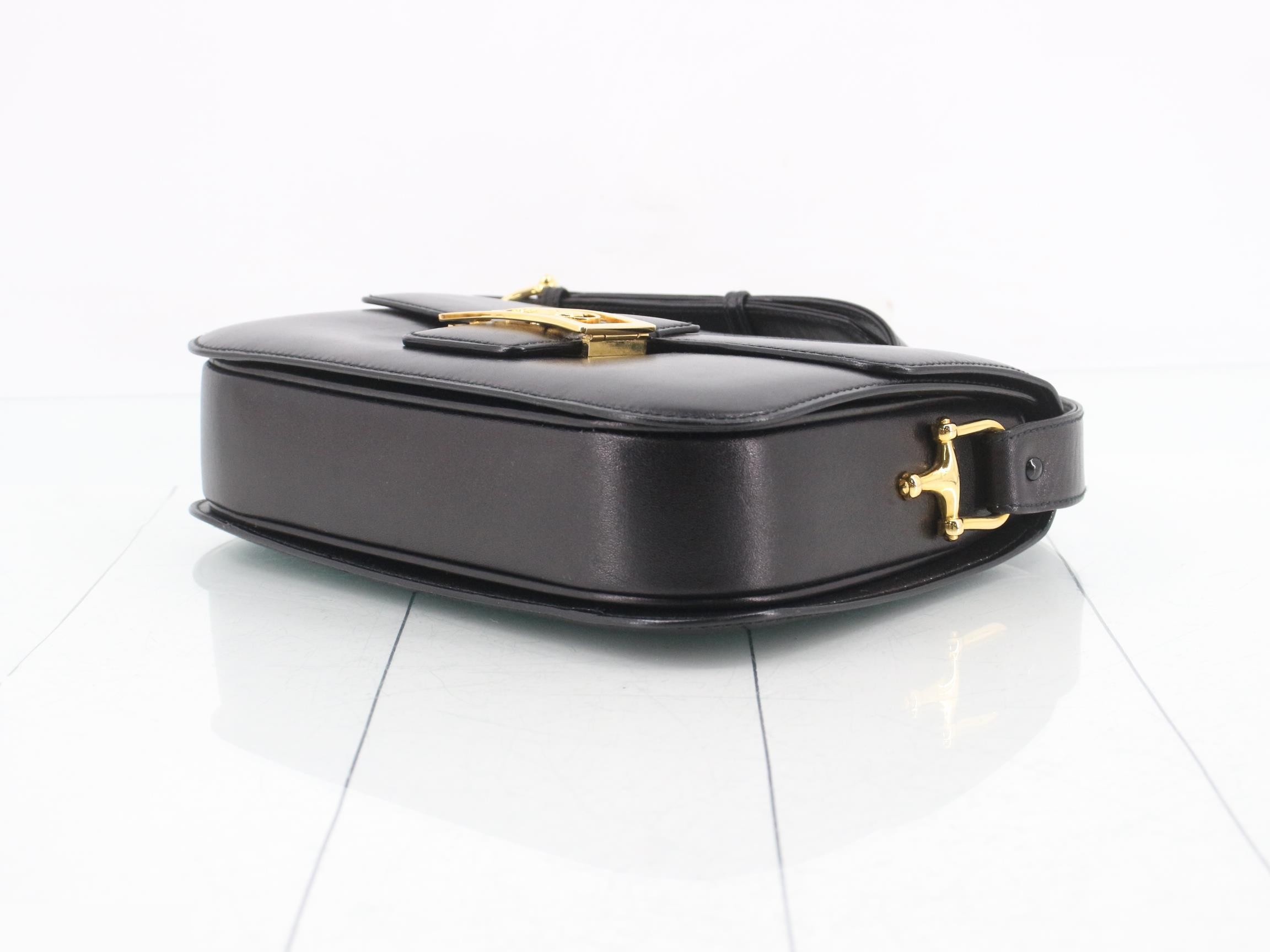 Leather shoulder bag with carriage hardware, black — view 6