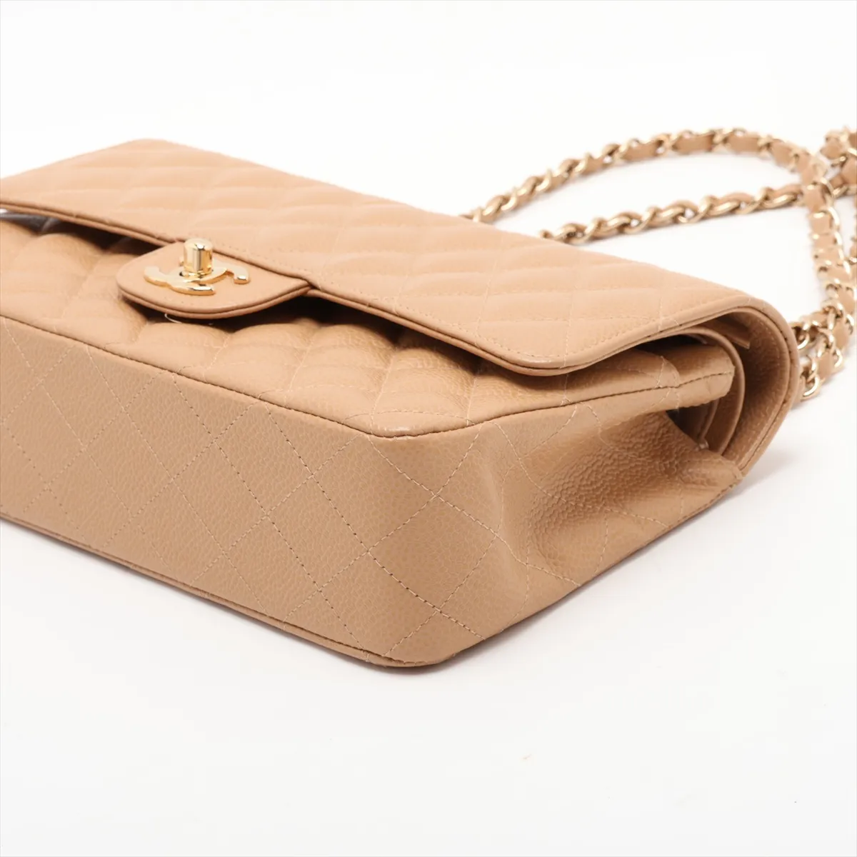 [Individually packaged] Chanel Matelassé 25 Caviar Skin Double Flap Double Chain Bag Beige Gold Hardware 8666507 Series 8 — view 3