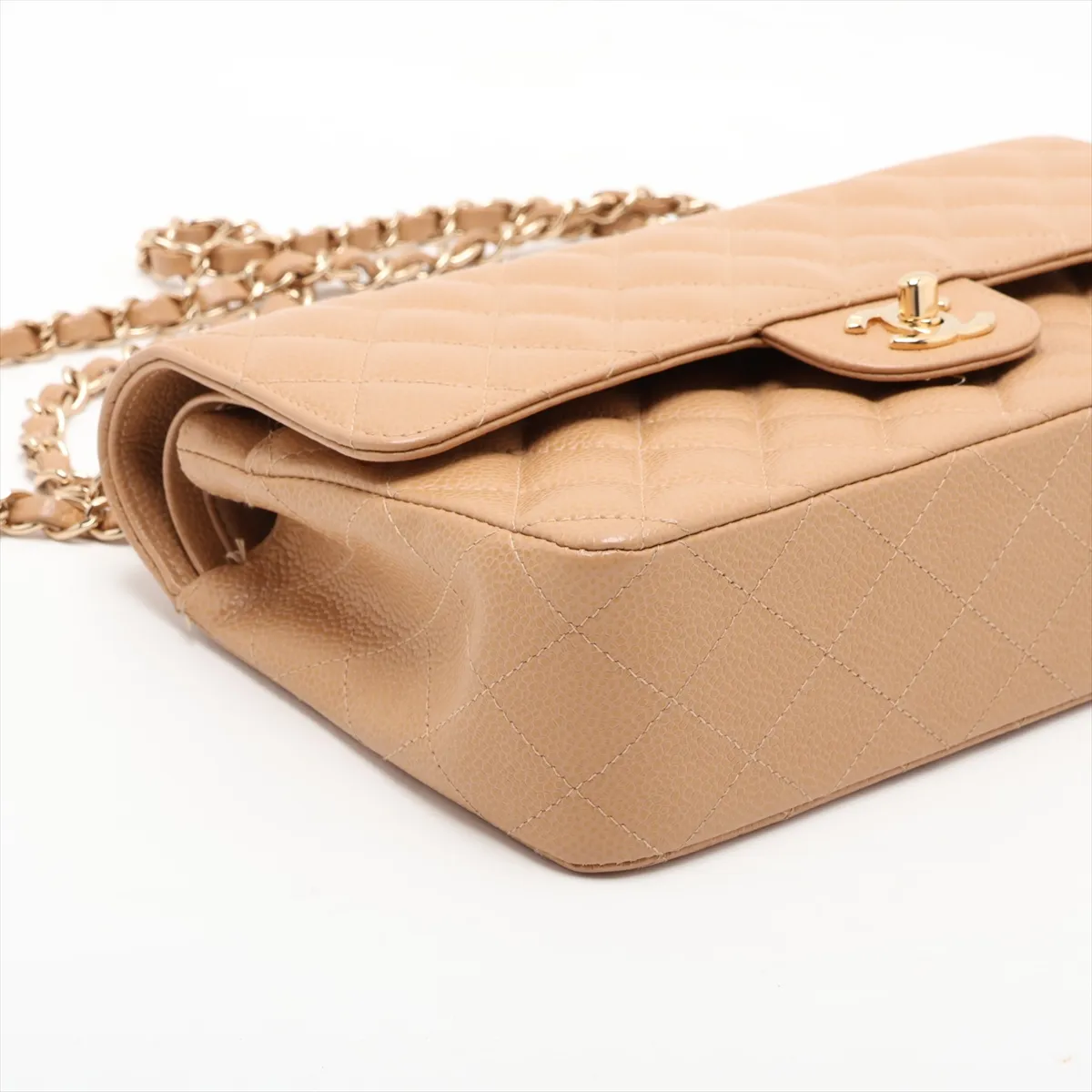 [Individually packaged] Chanel Matelassé 25 Caviar Skin Double Flap Double Chain Bag Beige Gold Hardware 8666507 Series 8 — view 4