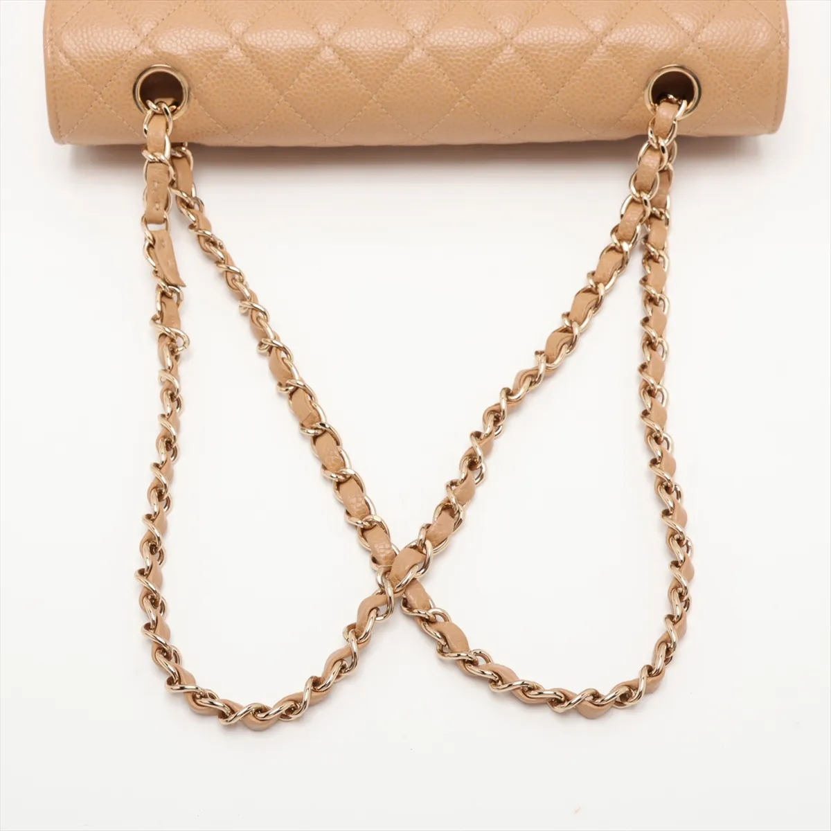[Individually packaged] Chanel Matelassé 25 Caviar Skin Double Flap Double Chain Bag Beige Gold Hardware 8666507 Series 8 — view 5