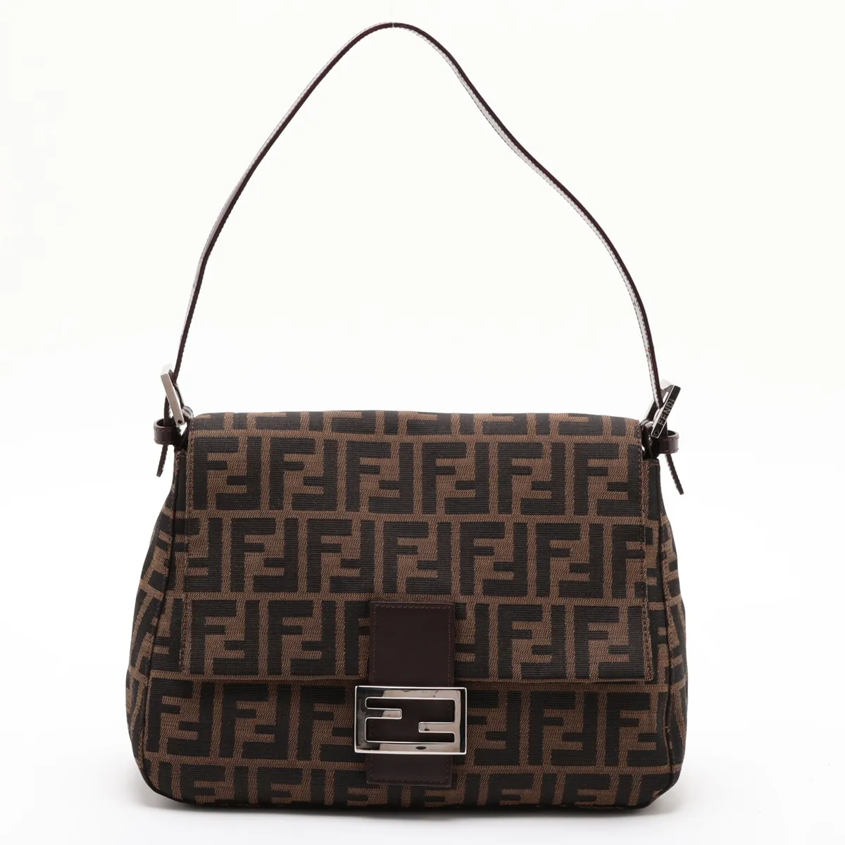 Zucca Canvas x Leather Shoulder Bag, Brown, with internal lettering.