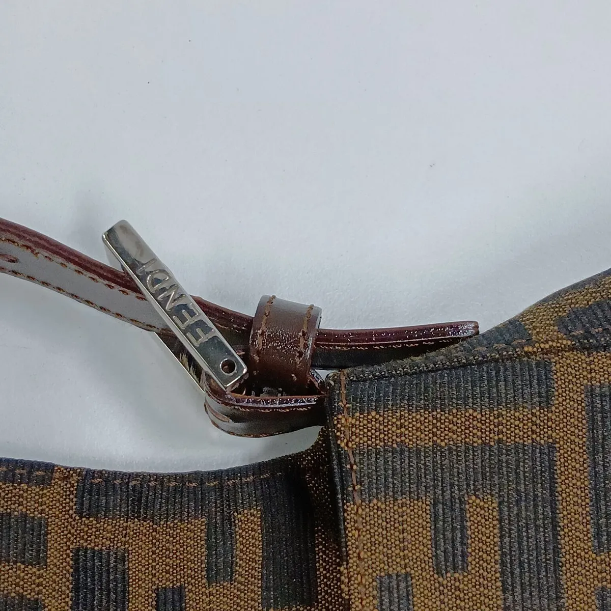 Zucca Canvas x Leather Shoulder Bag, Brown, with internal lettering. — view 12