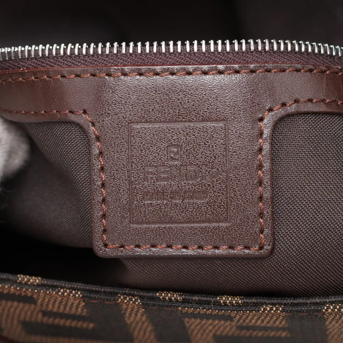 Zucca Canvas x Leather Shoulder Bag, Brown, with internal lettering. — view 9