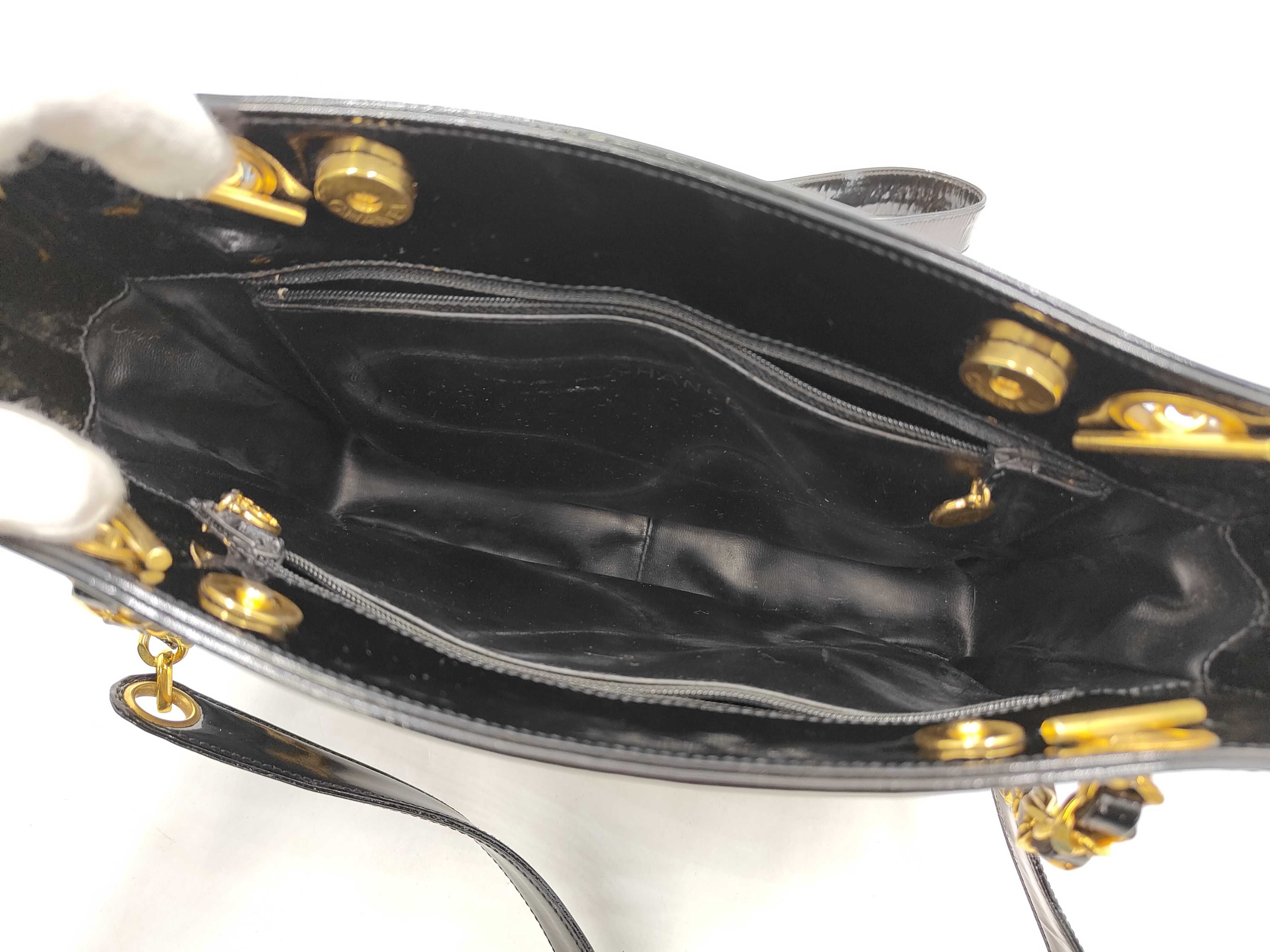 Triple Coco Enamel Chain Tote Shoulder Bag — view 12