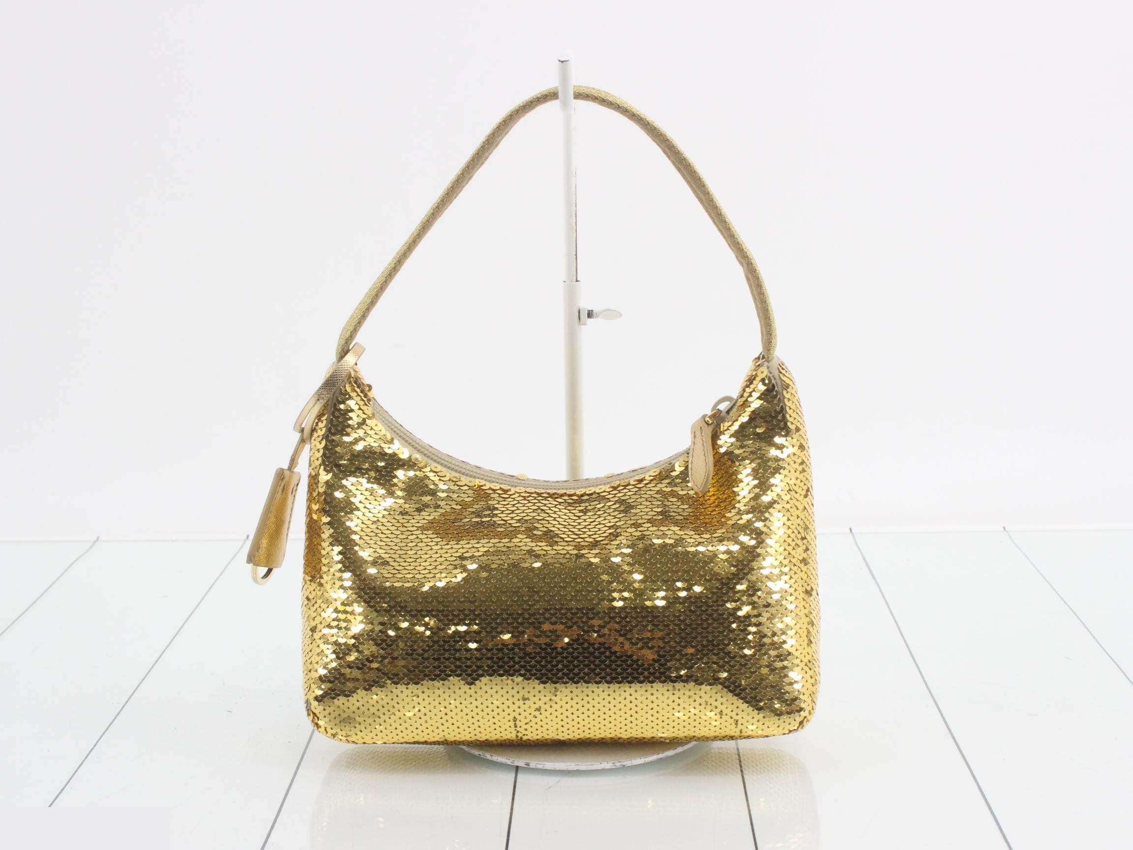 Re-Edition 2000 Sequin One-Shoulder Bag, Gold Color — view 2
