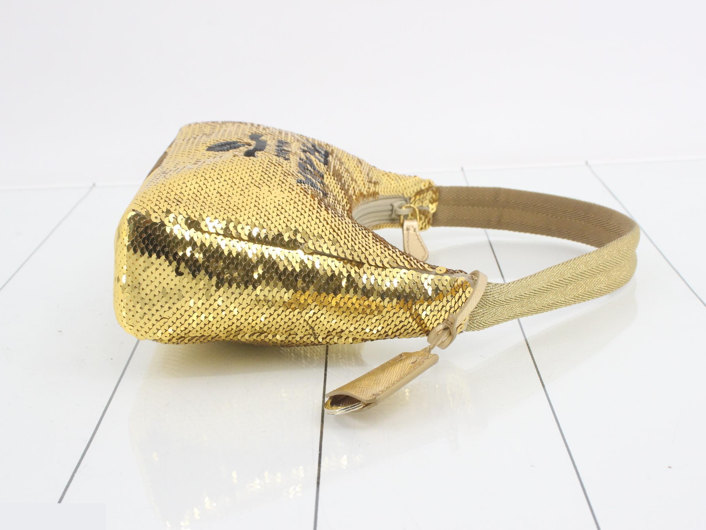 Re-Edition 2000 Sequin One-Shoulder Bag, Gold Color — view 3