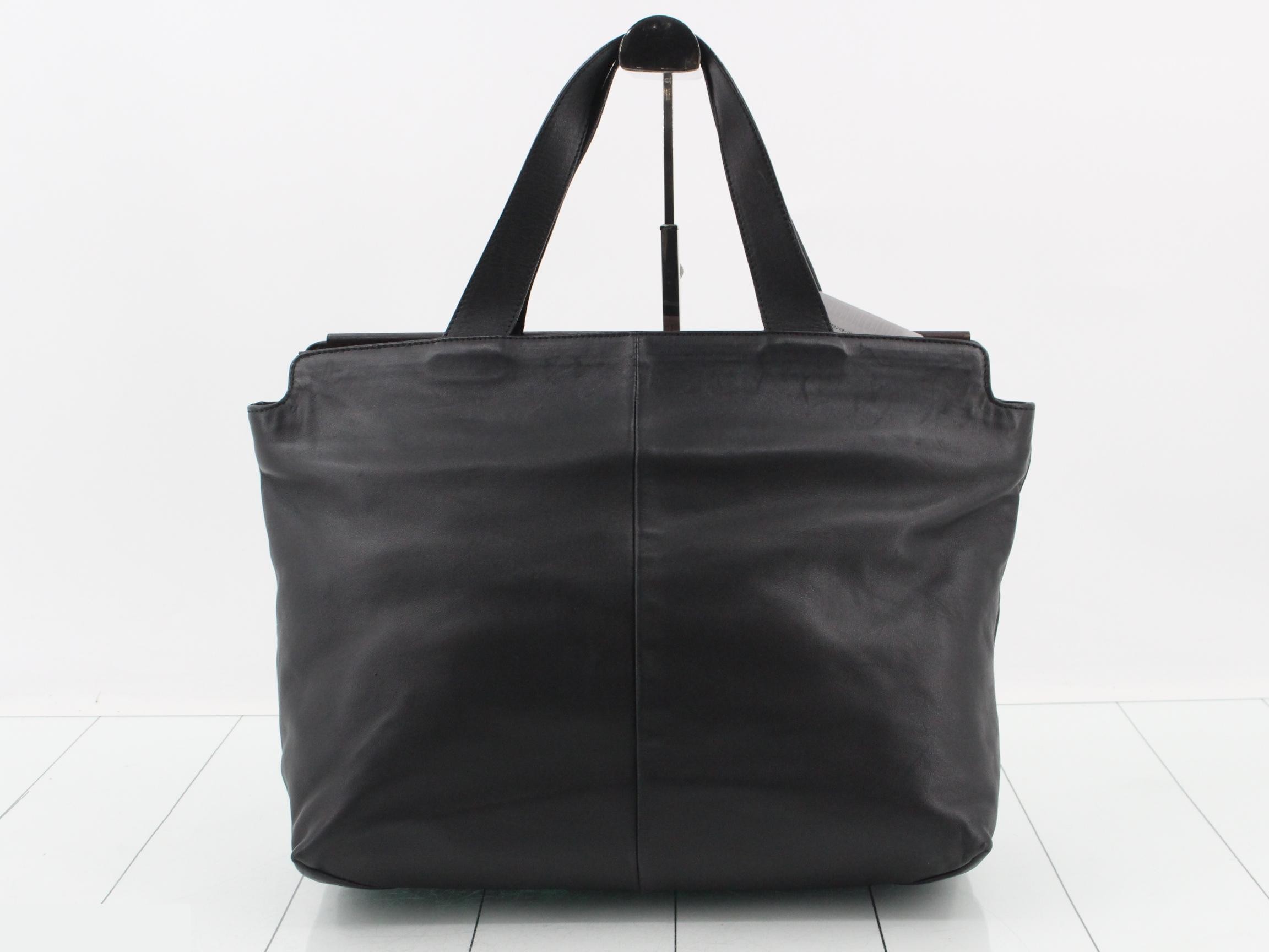 calf leather tote bag, wood, black — view 2