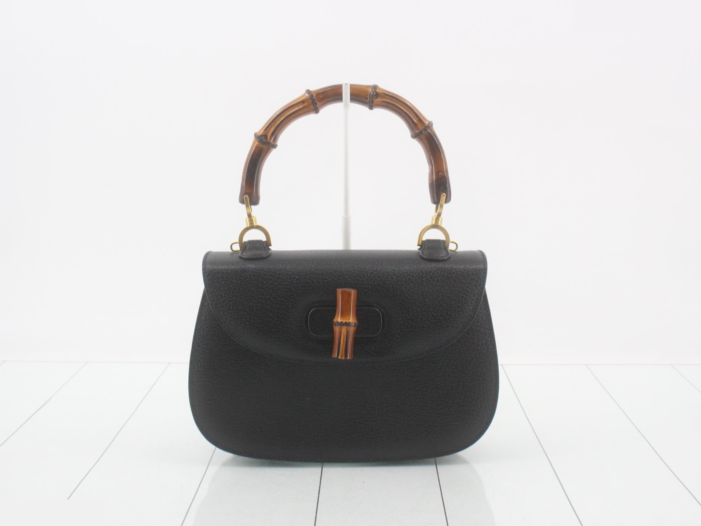 Bamboo handbag with strap, black