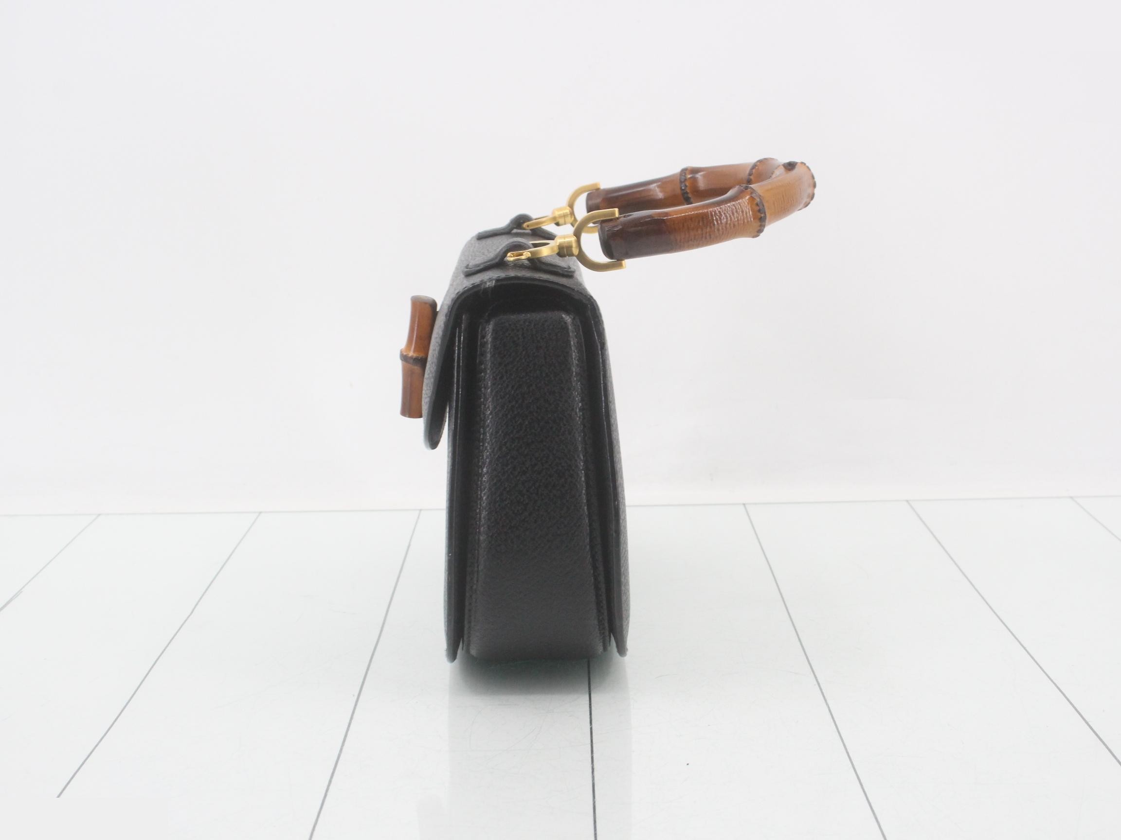 Bamboo handbag with strap, black — view 3