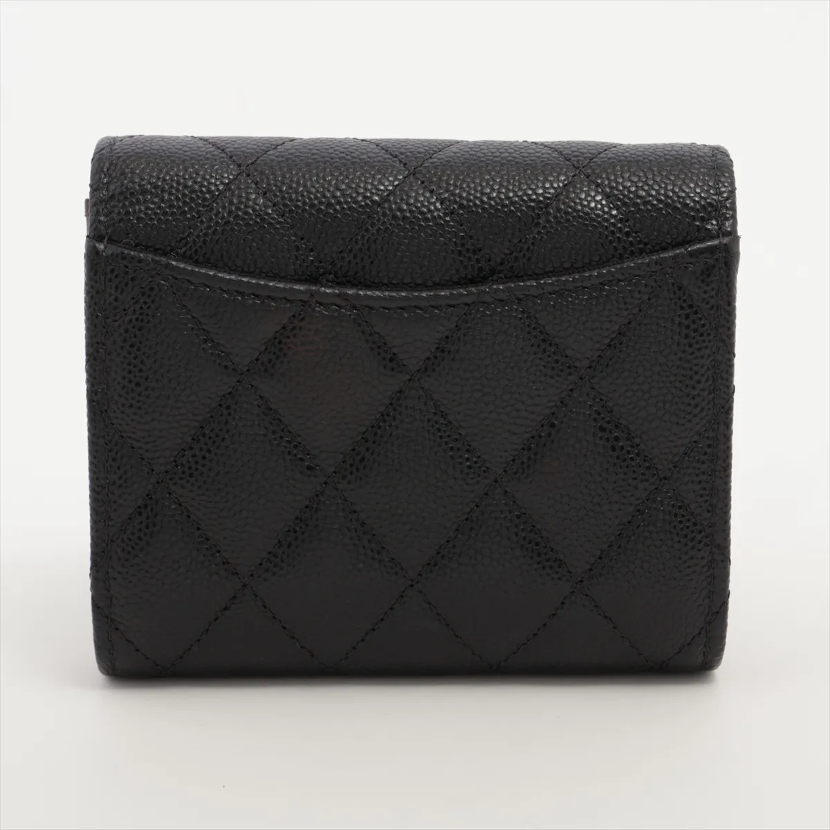 Matelassé Caviar Skin Compact Wallet, Black with Gold Hardware, GECUX4N6 — view 2