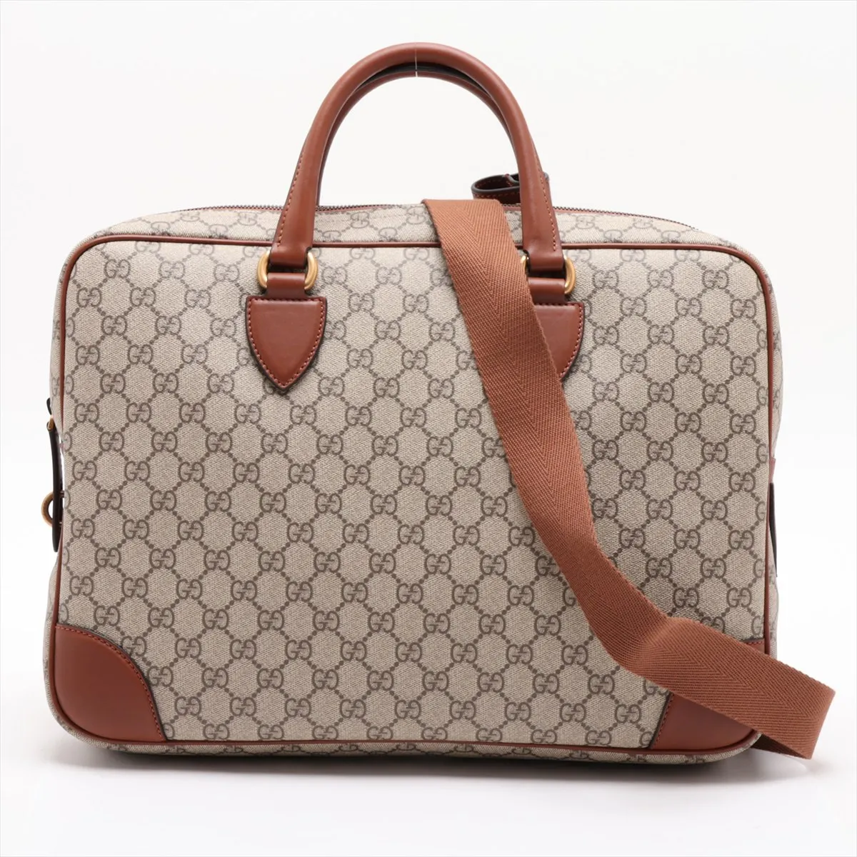 GG Supreme 821149 PVC x Leather 2-Way Business Bag, Beige x Brown