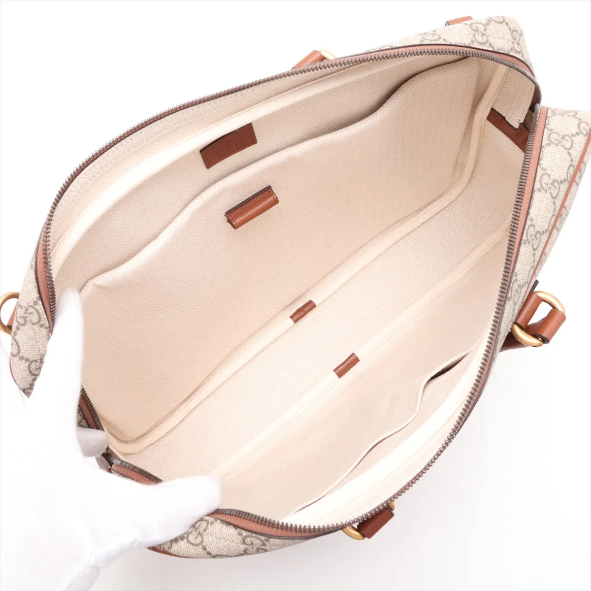 GG Supreme 821149 PVC x Leather 2-Way Business Bag, Beige x Brown — view 8