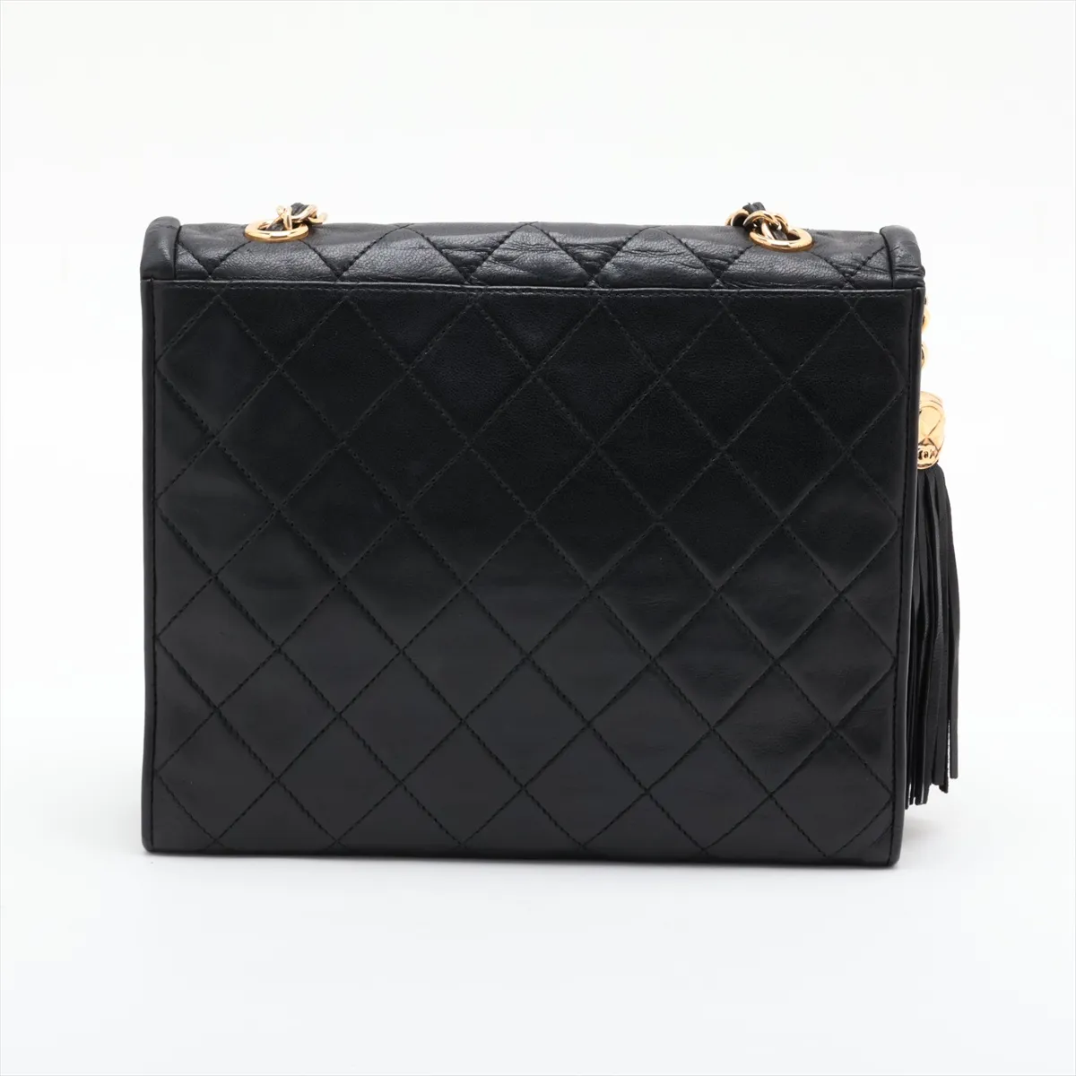 Matelassé Lambskin Double Flap Single Chain Bag with Fringe, Black, Gold Hardware, Item No. 1295854 — view 2