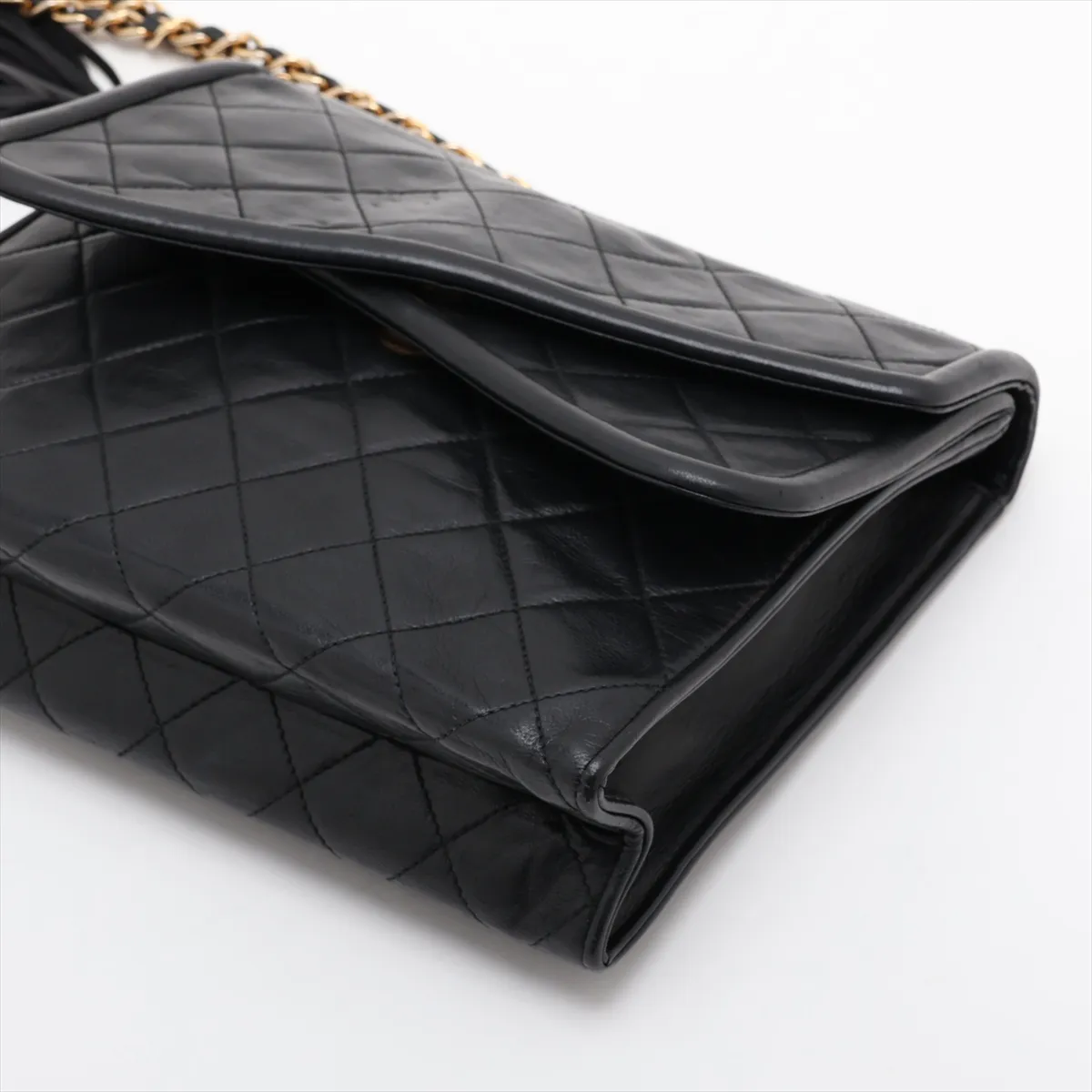 Matelassé Lambskin Double Flap Single Chain Bag with Fringe, Black, Gold Hardware, Item No. 1295854 — view 3