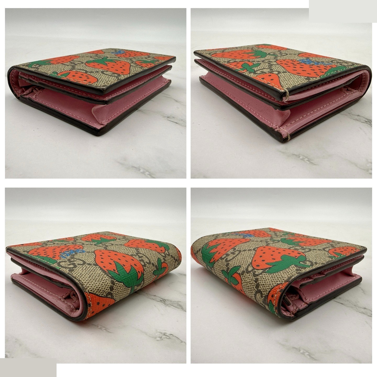 GG pattern PVC strawberry print mini wallet, compact, bi-fold. — view 5