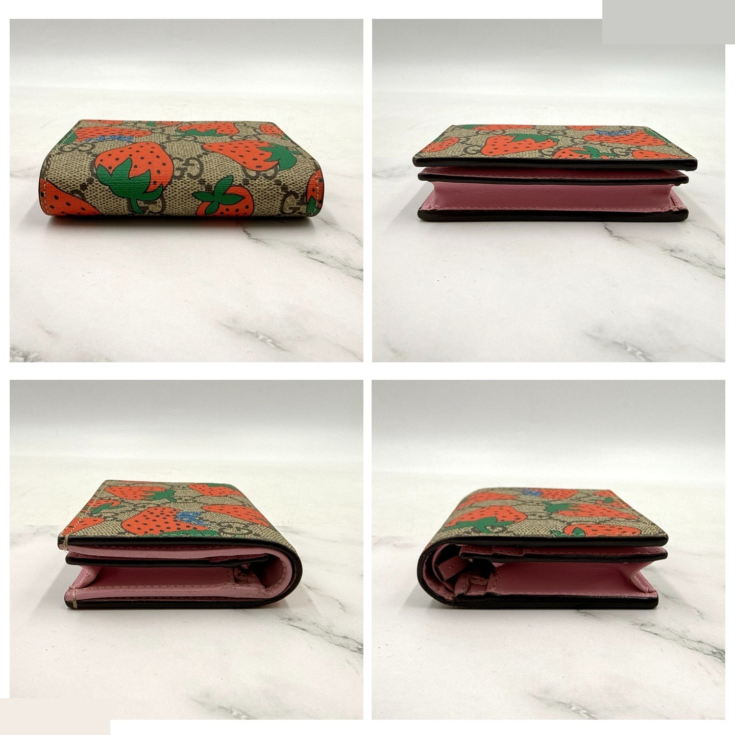 GG pattern PVC strawberry print mini wallet, compact, bi-fold. — view 6