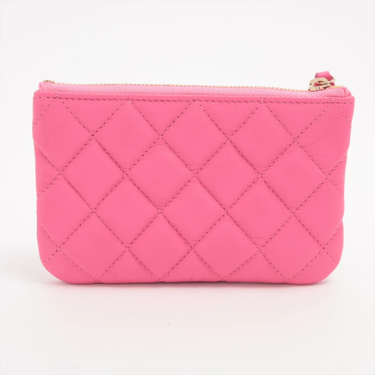 Matelassé Caviar Skin Pouch, Pink with Gold Hardware, KTE2945C — view 2